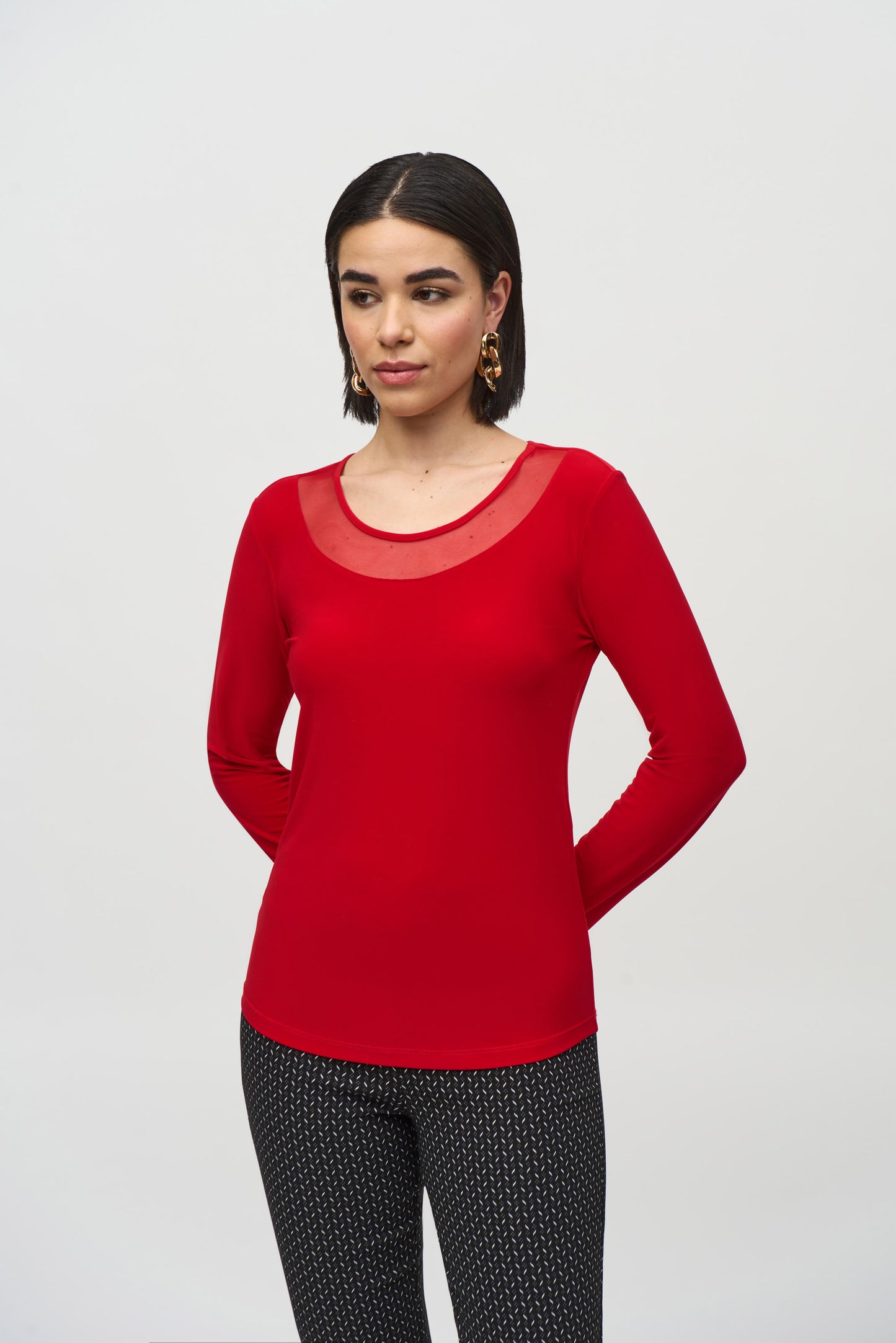 Silky Knit and Mesh Fitted Top