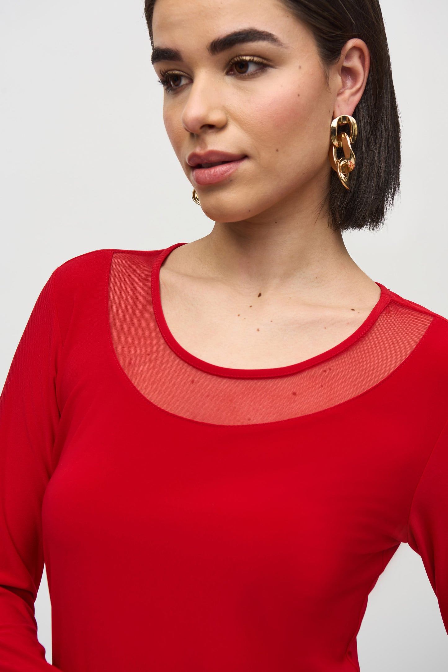 Silky Knit and Mesh Fitted Top