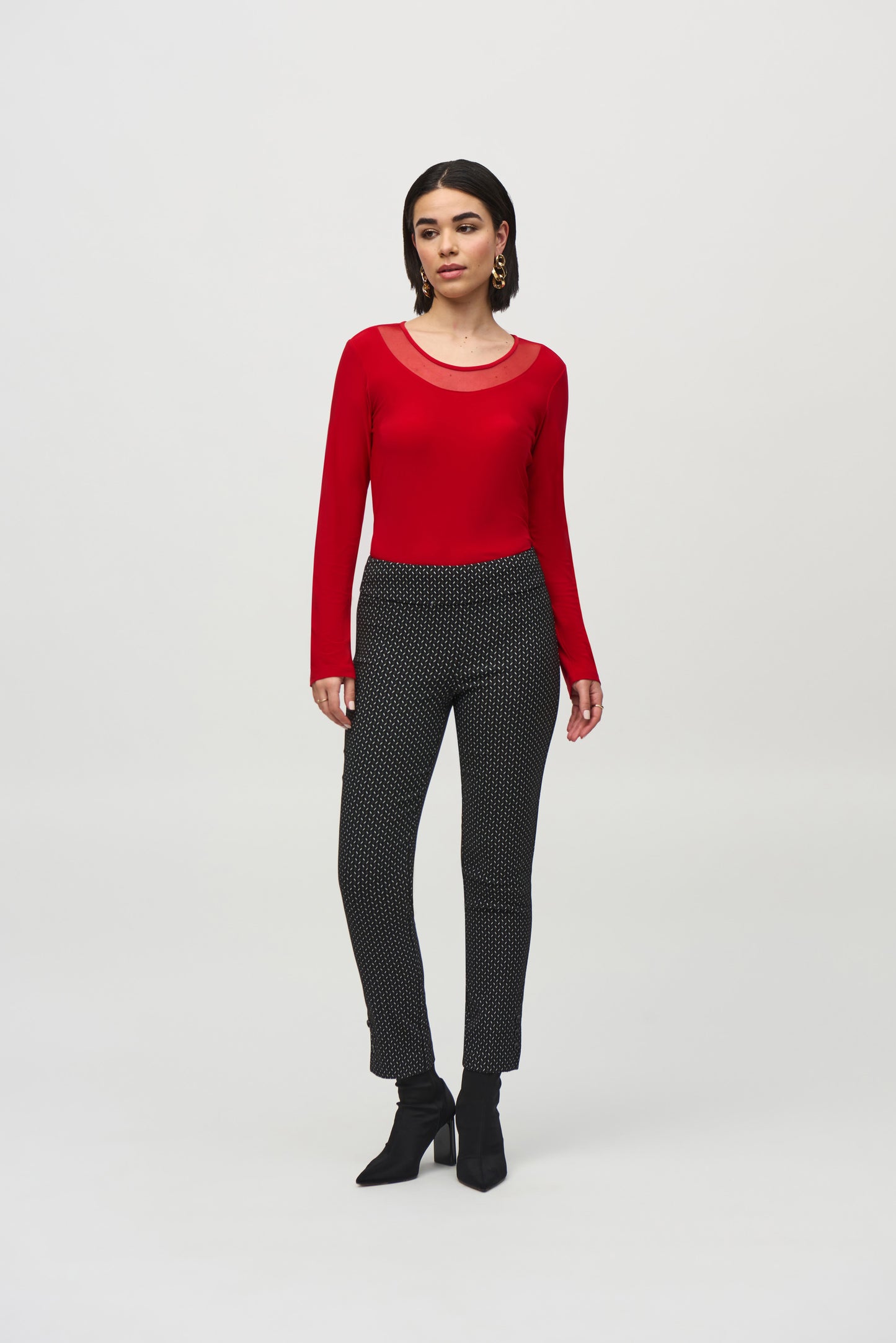 Silky Knit and Mesh Fitted Top