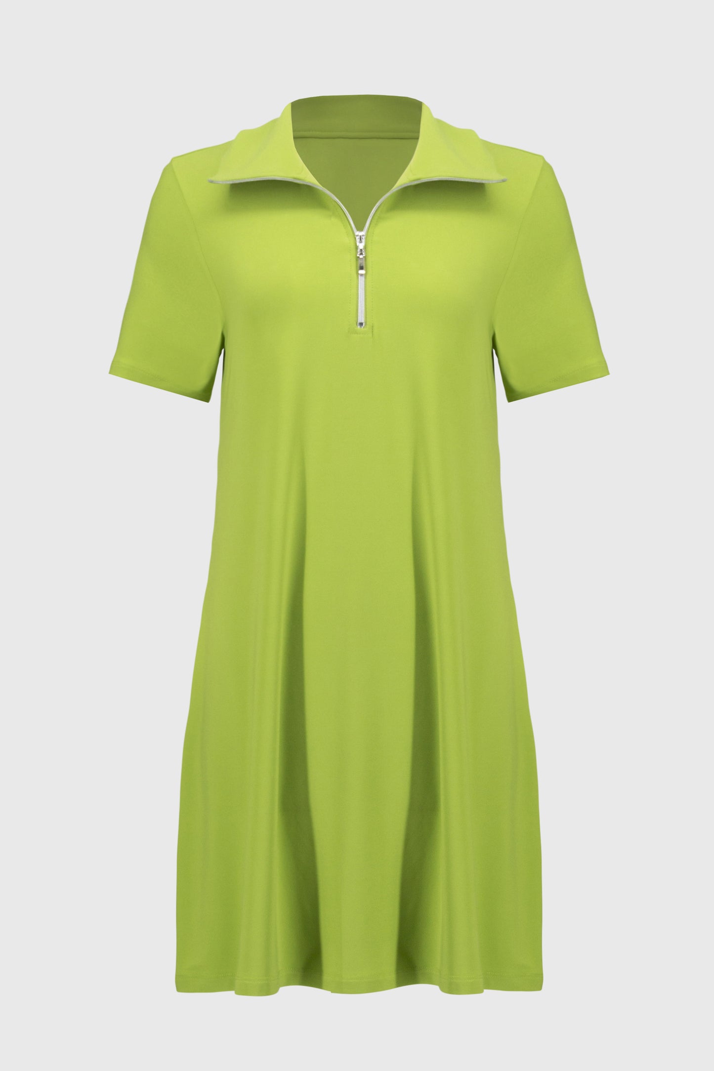 Silky Knit Zipped Collar Trapeze Dress