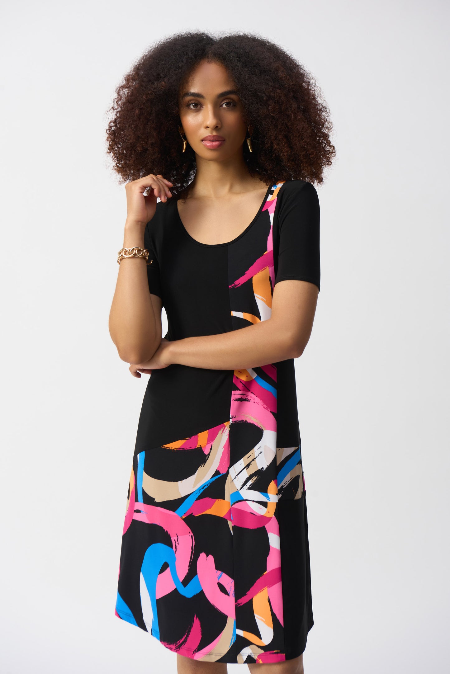 Silky Knit Abstract Print Trapeze Dress