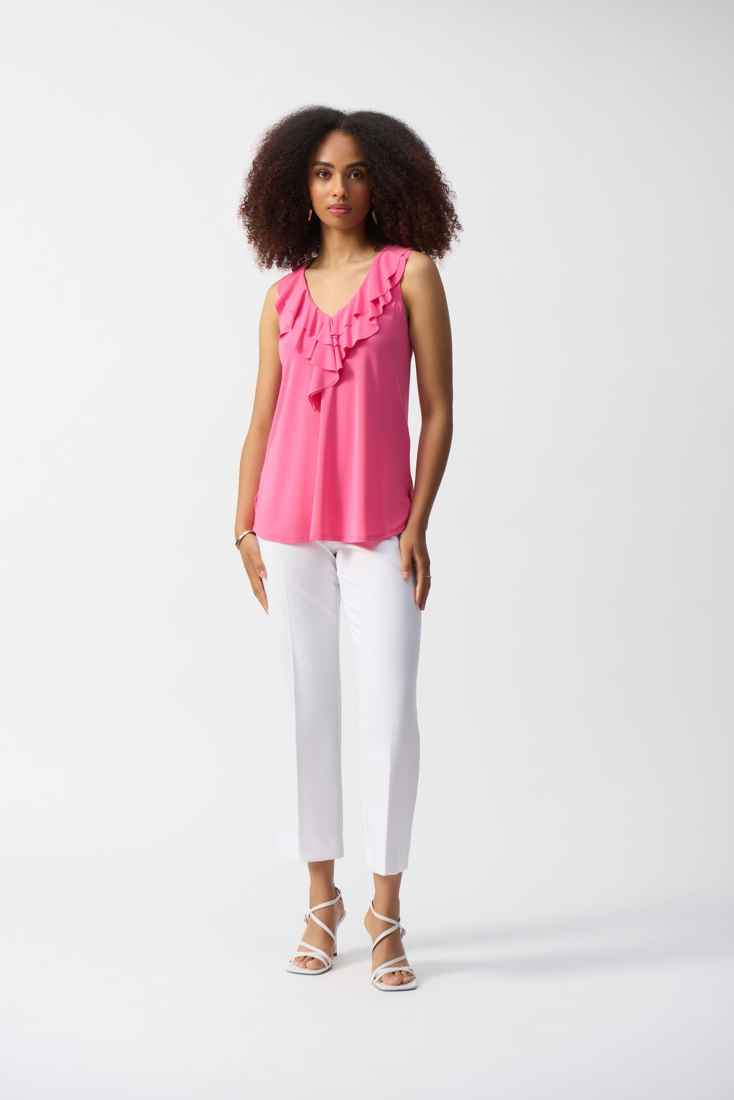Silky Knit Sleeveless Tunic with Ruffles