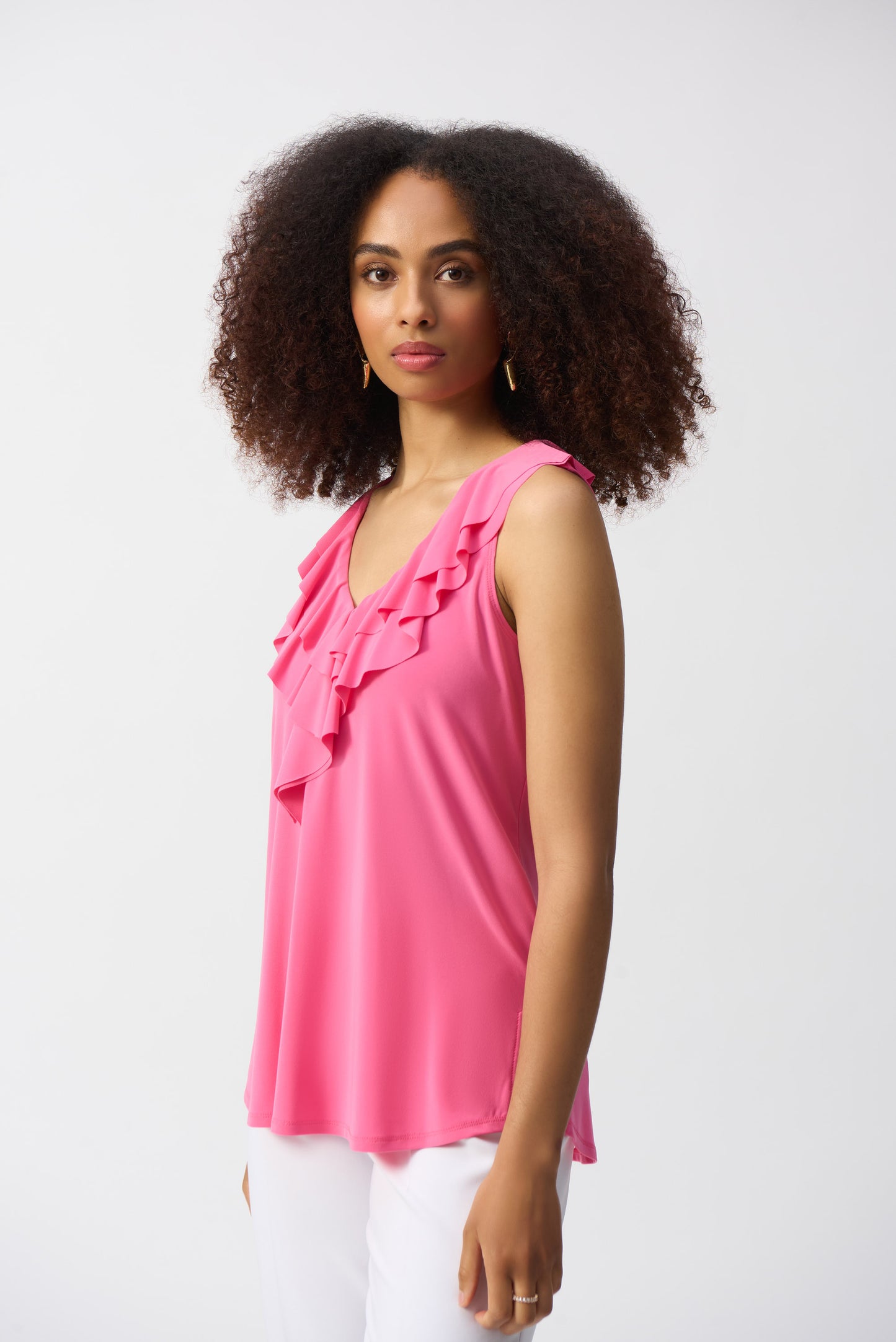 Silky Knit Sleeveless Tunic with Ruffles