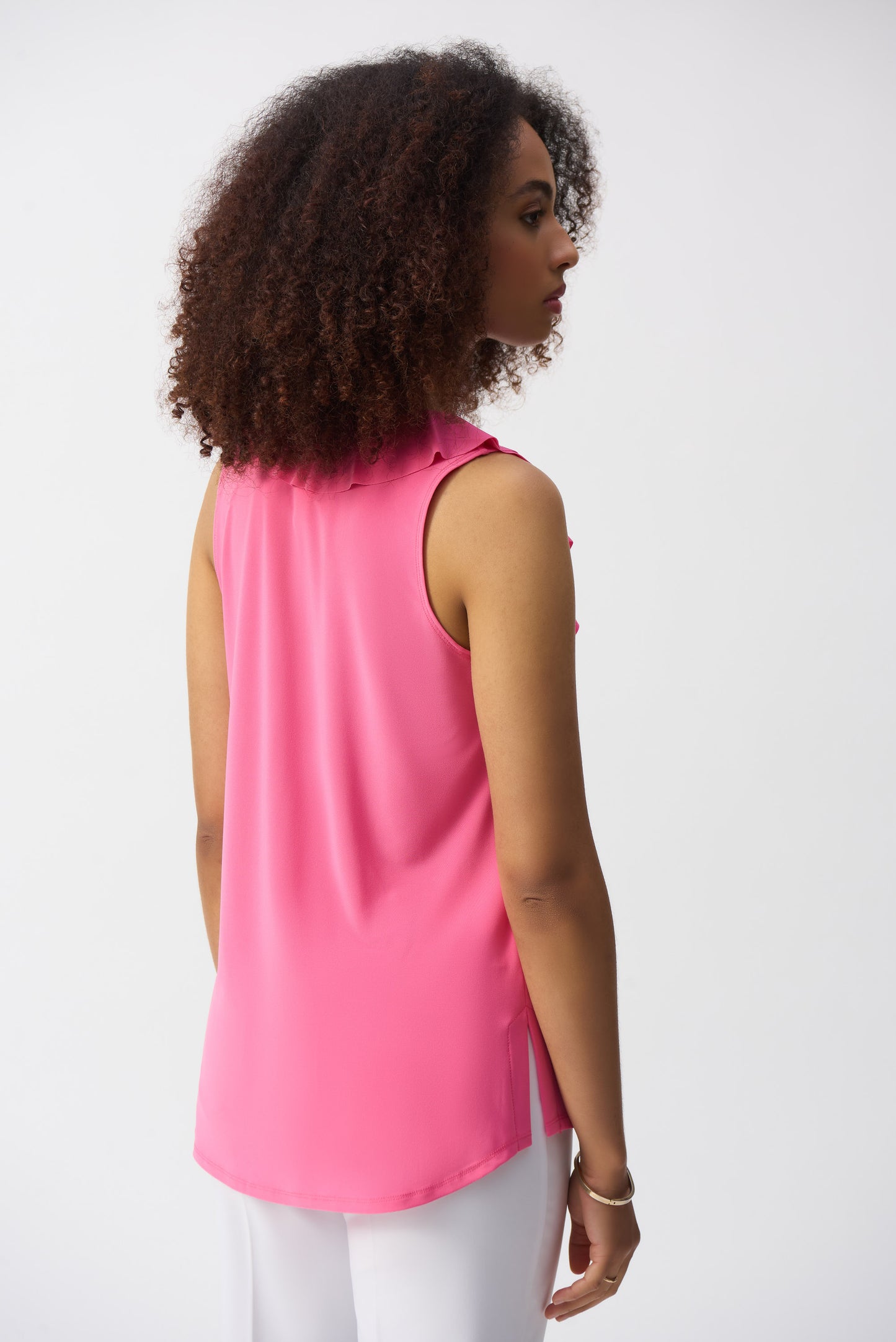 Silky Knit Sleeveless Tunic with Ruffles