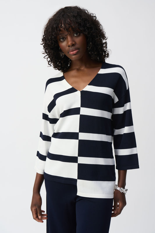 Striped Sweater Knit V-Neck Pullover Tunic