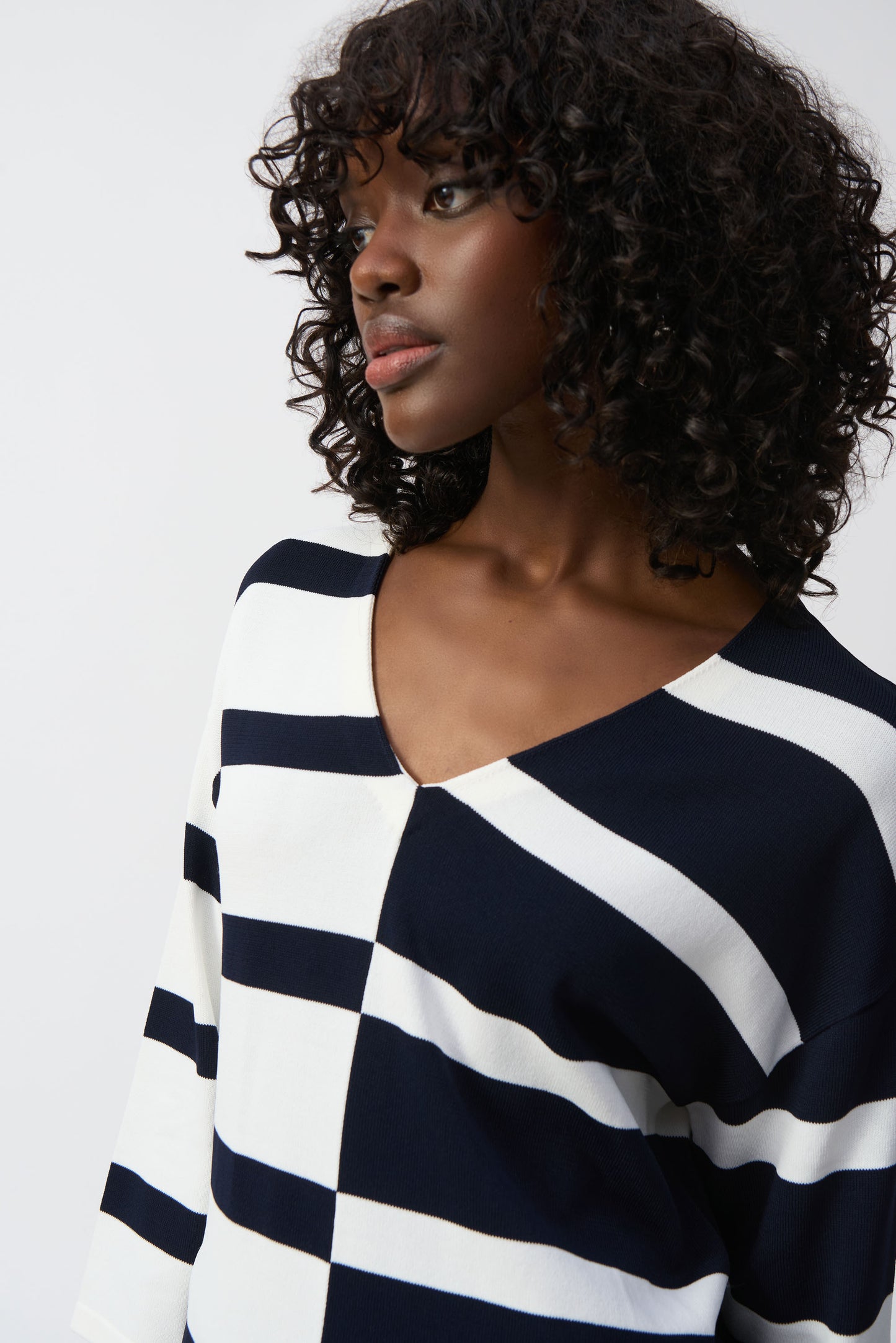 Striped Sweater Knit V-Neck Pullover Tunic