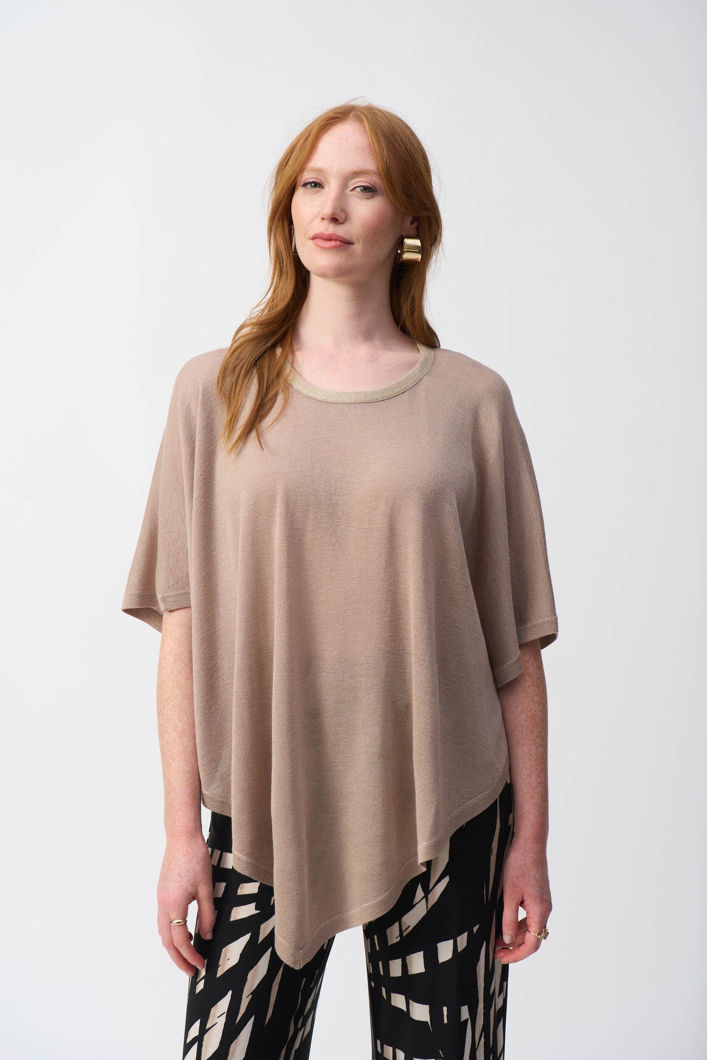 Metallic Sweater Knit Poncho Top