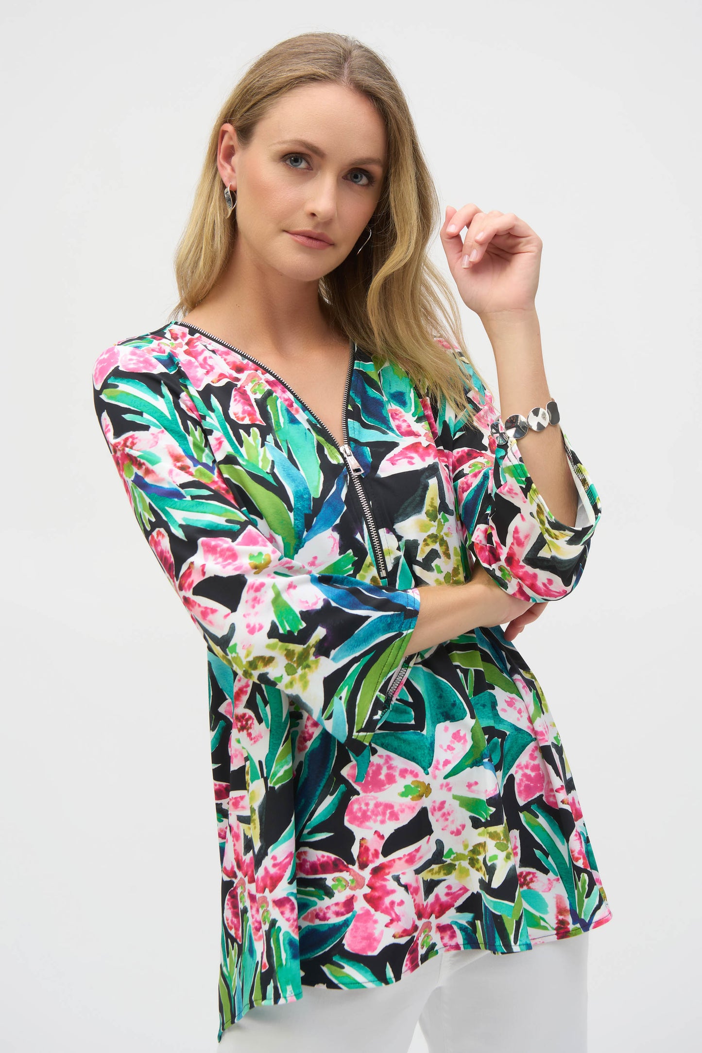 Silky Knit Tropical Fit and Flare Tunic