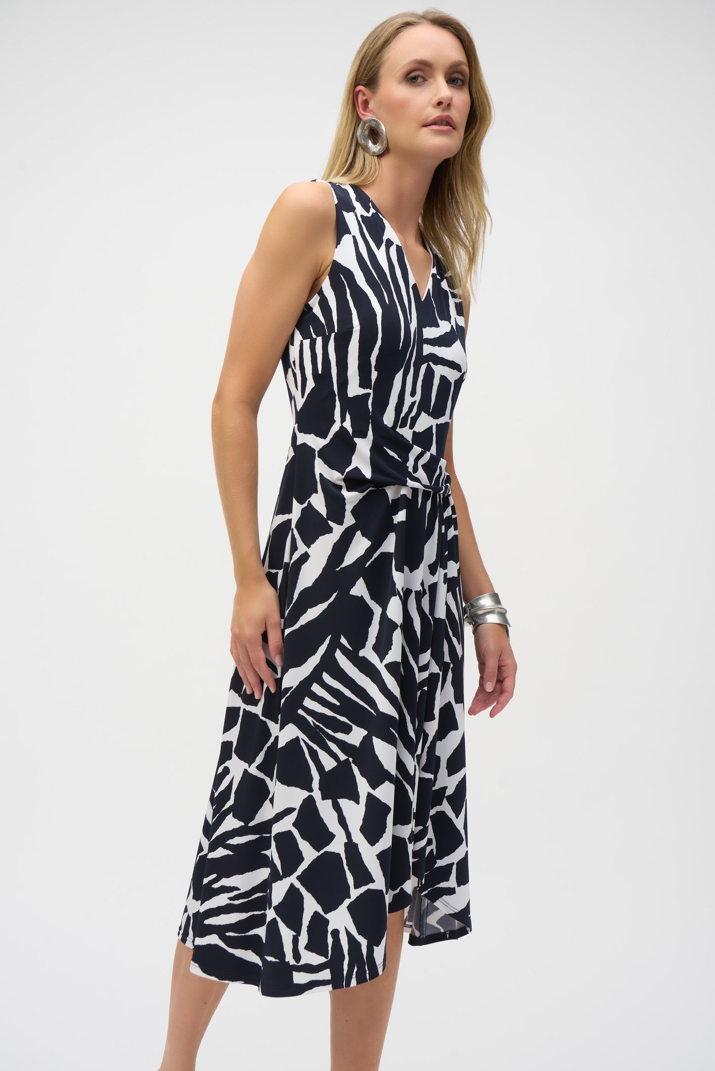 Silky Knit Abstract Print Fit and Flare Dress