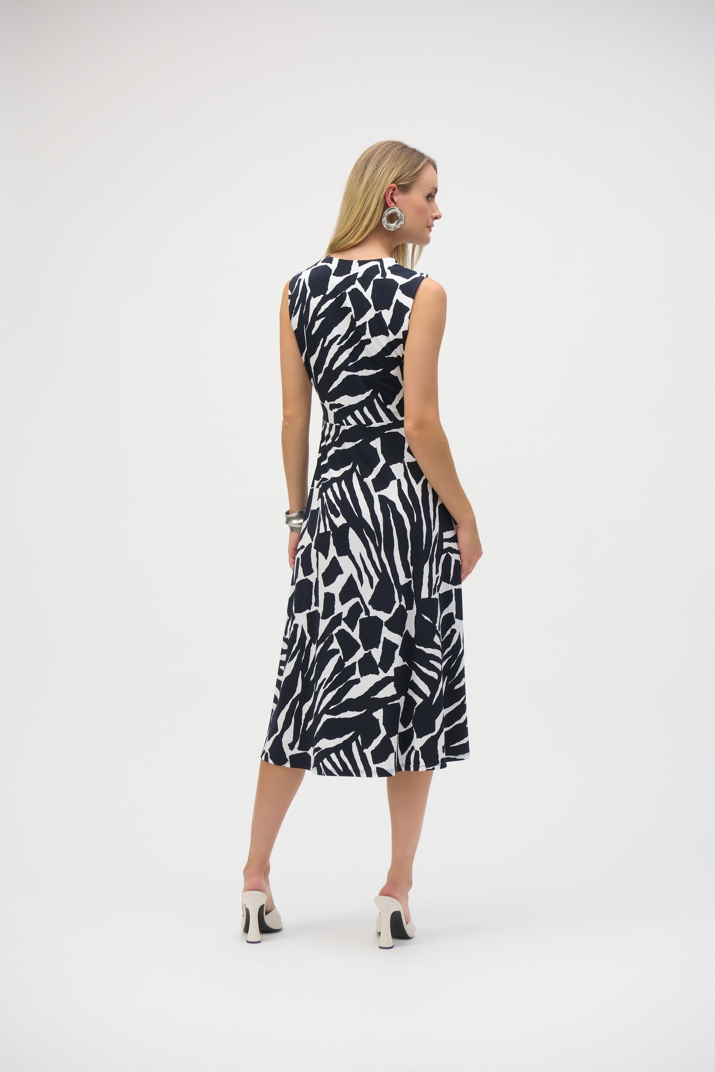 Silky Knit Abstract Print Fit and Flare Dress