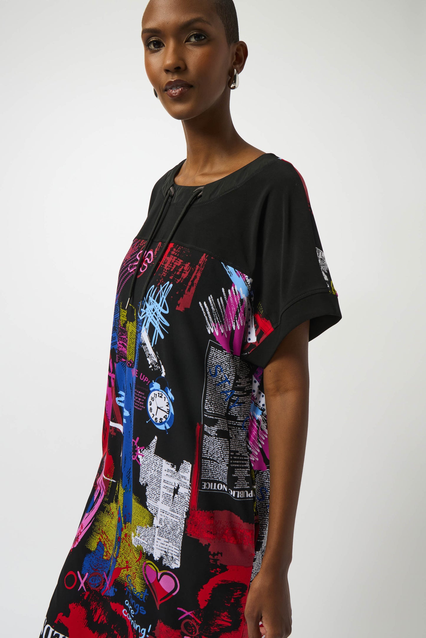 Silky Knit Wording Print Straight Dress