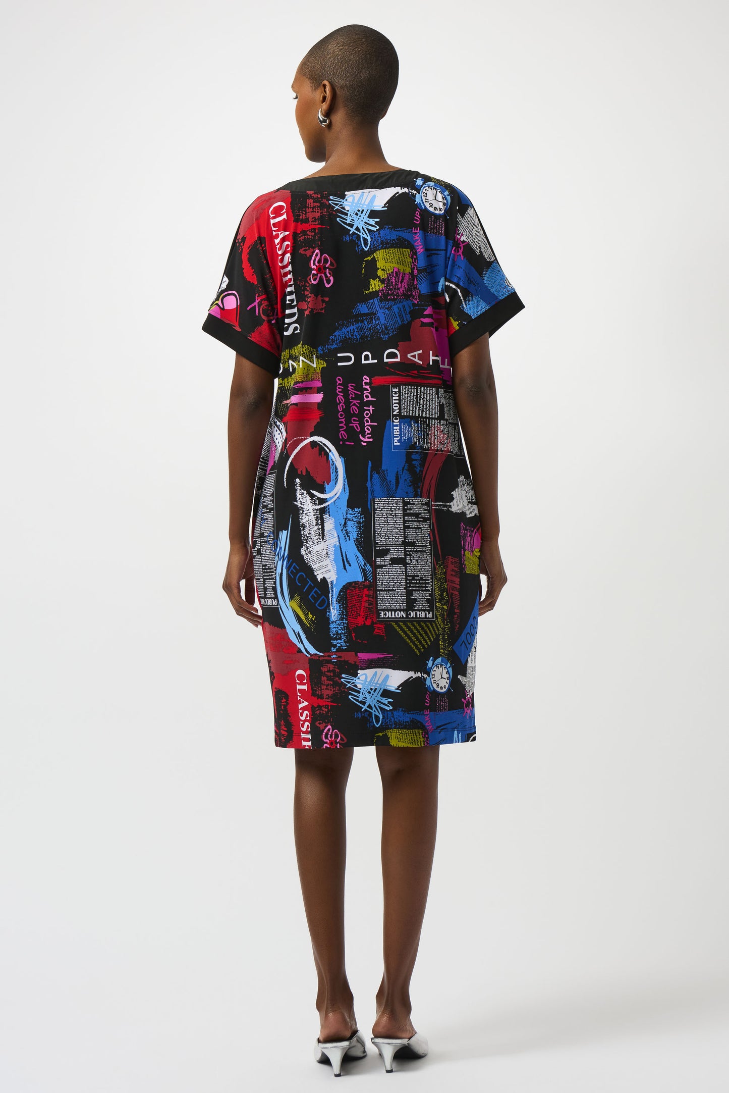 Silky Knit Wording Print Straight Dress