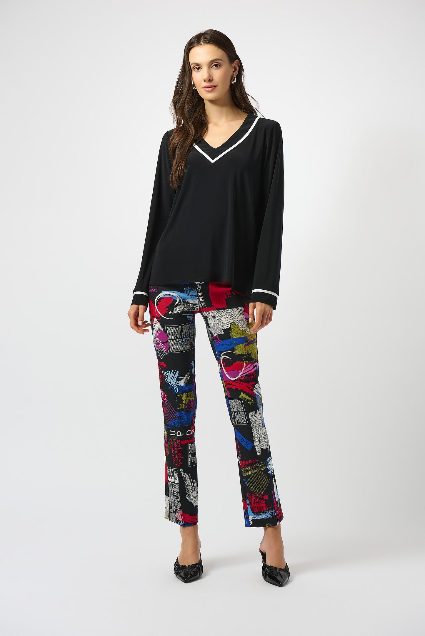 Silky Knit Straight Top With Contrast Detail