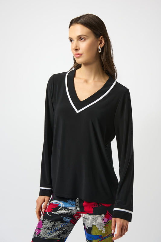 Silky Knit Straight Top With Contrast Detail