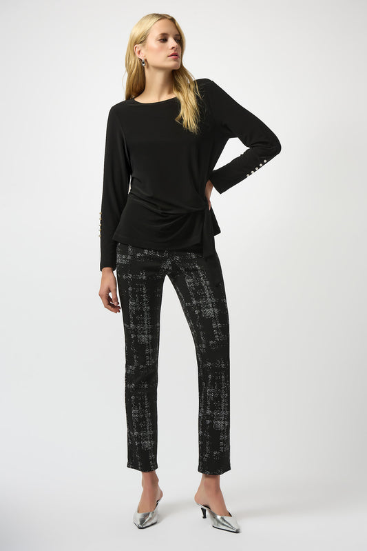 Jacquard Sweater Plaid Print Pull-On Pants