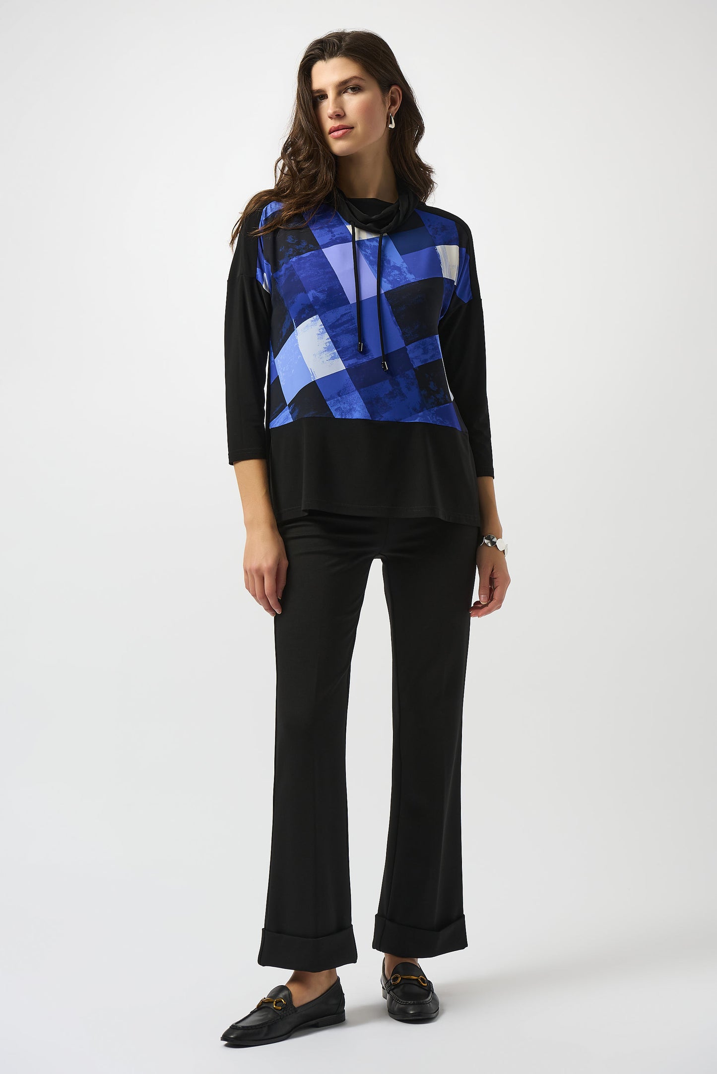 Silky Knit Plaid Print Boxy Tunic