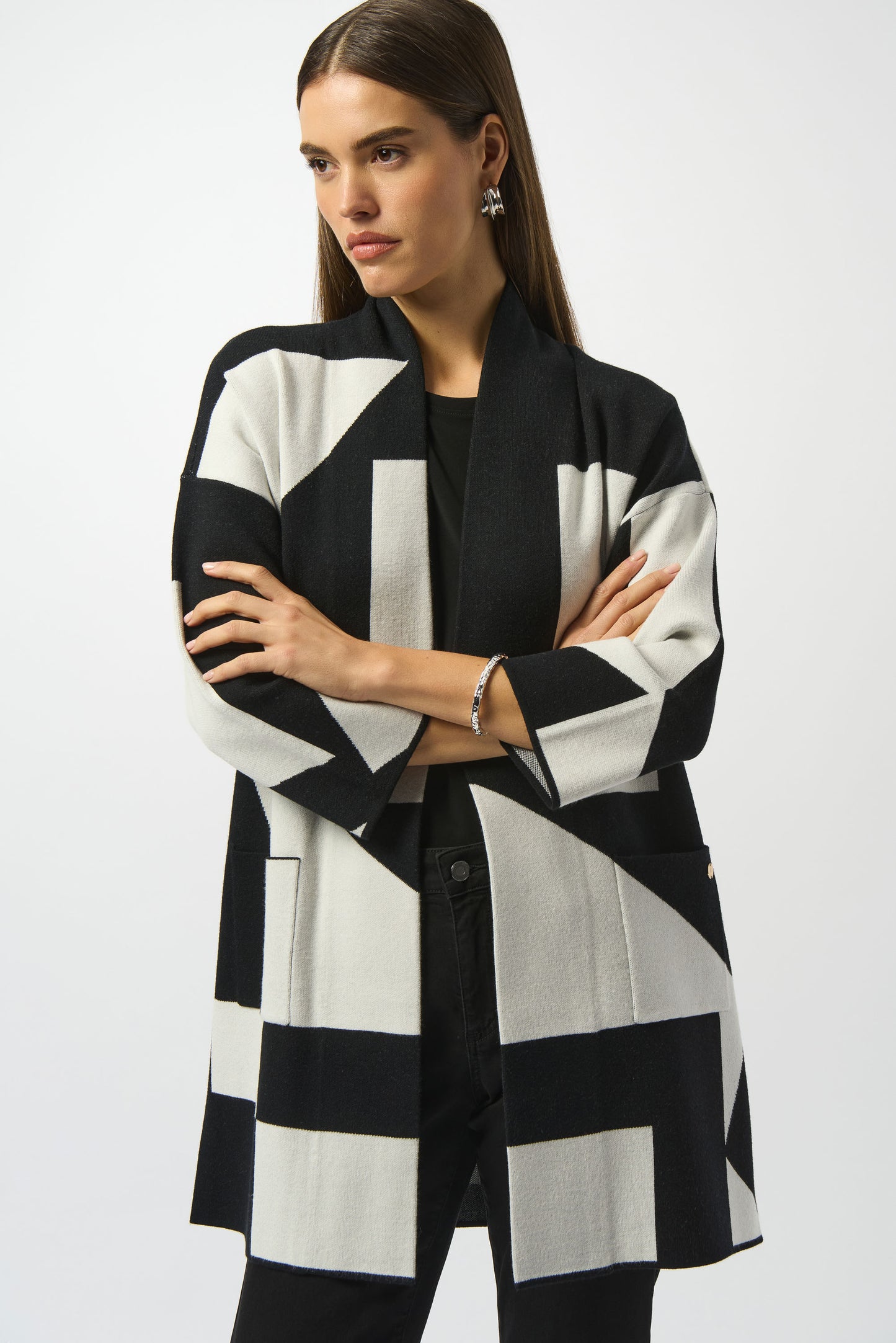 Jacquard Sweater Knit Colour-Block Cover-Up