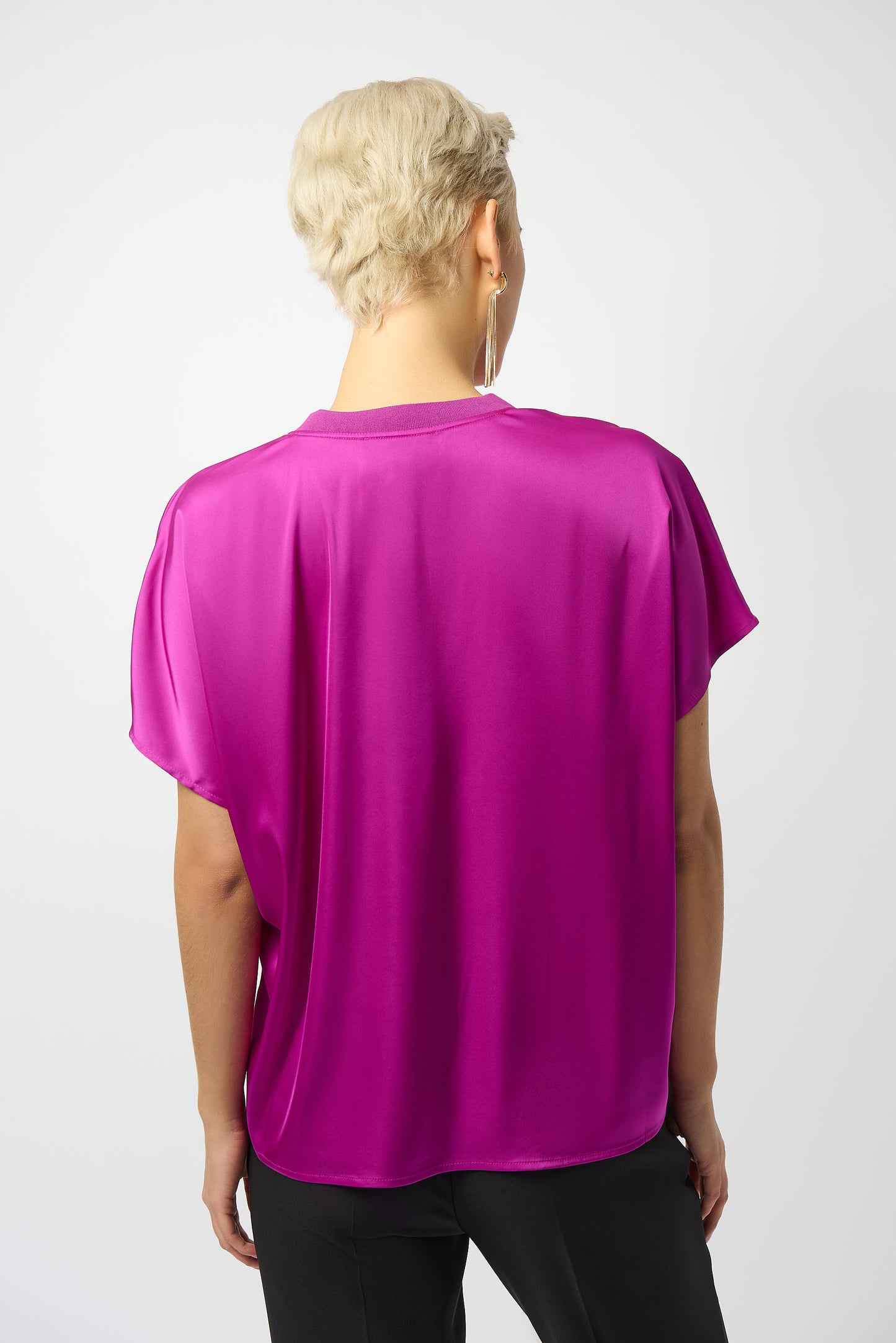 Satin Boxy Top with Rib Trim