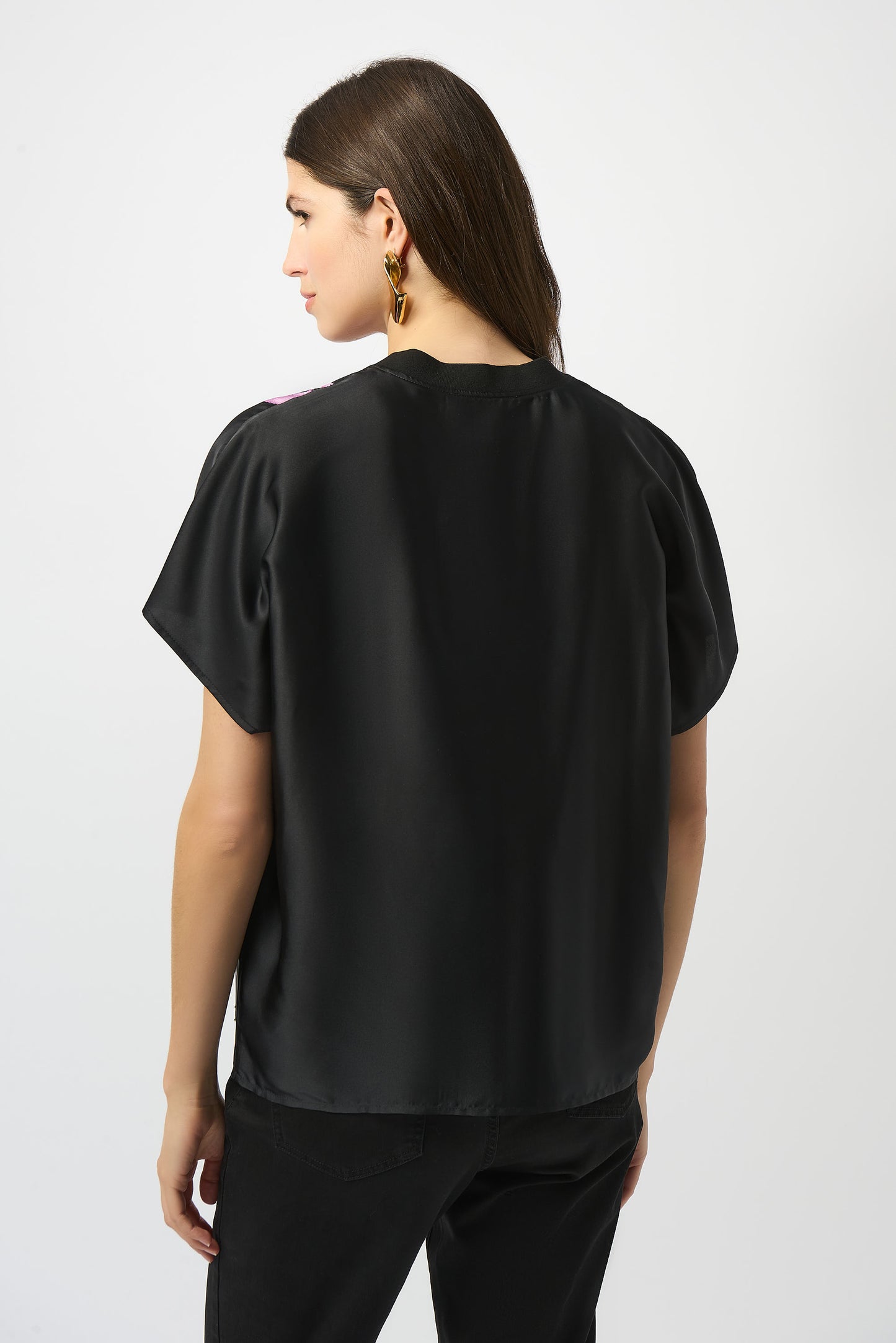 Satin Abstract Print Boxy Top with Rib Trim