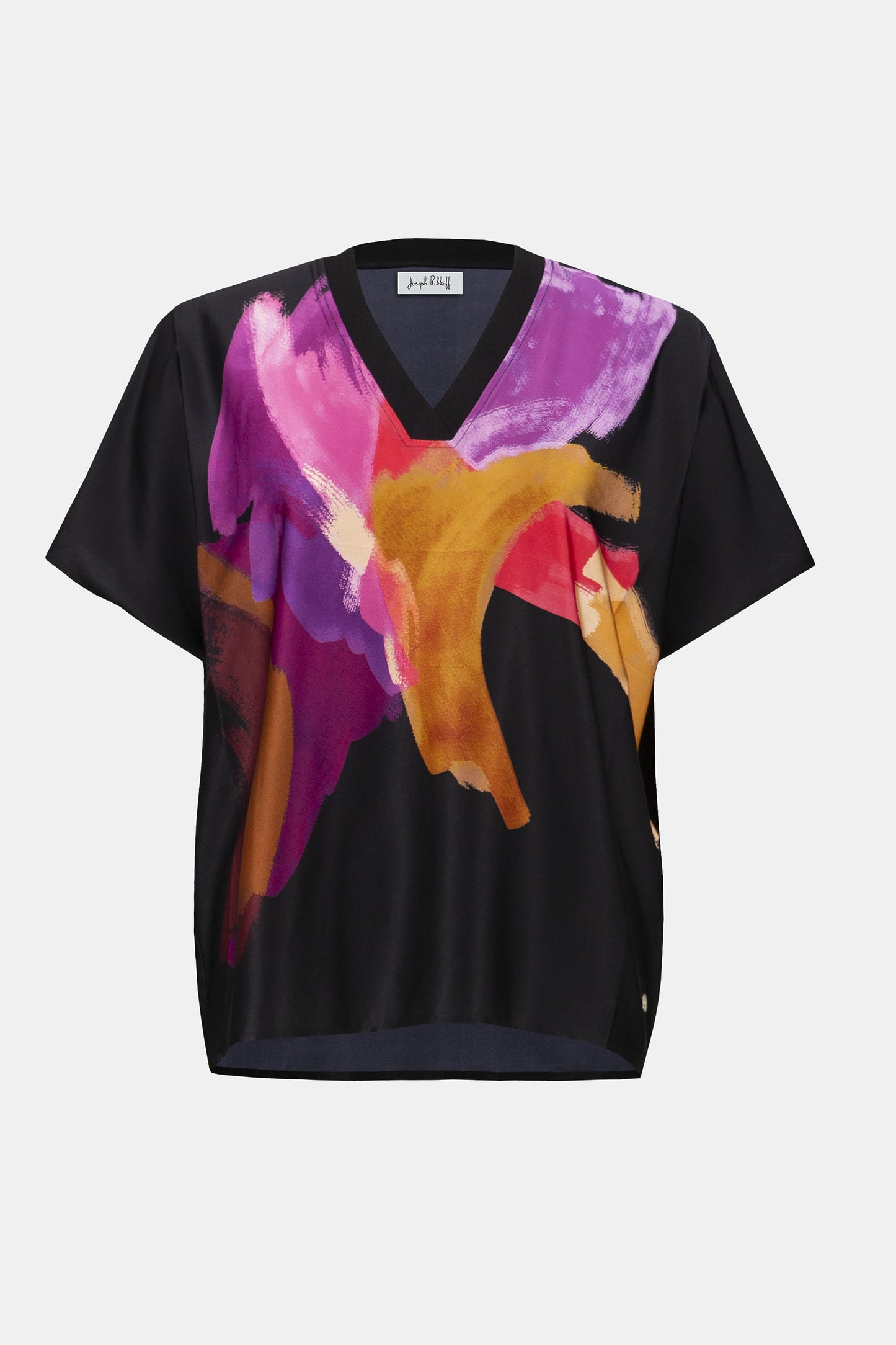 Satin Abstract Print Boxy Top with Rib Trim