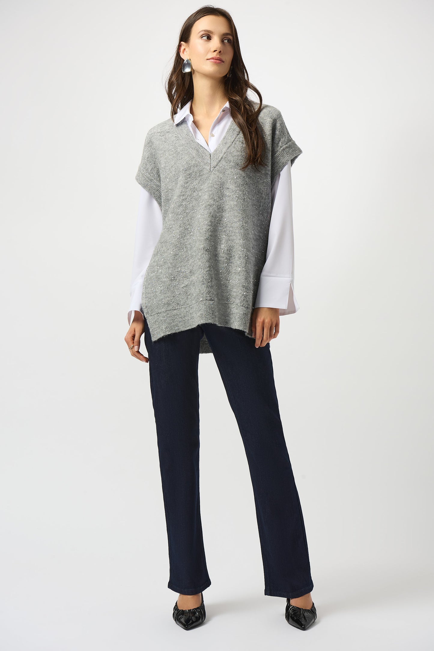 Sweater Knit Sleeveless Tunic with Sequins