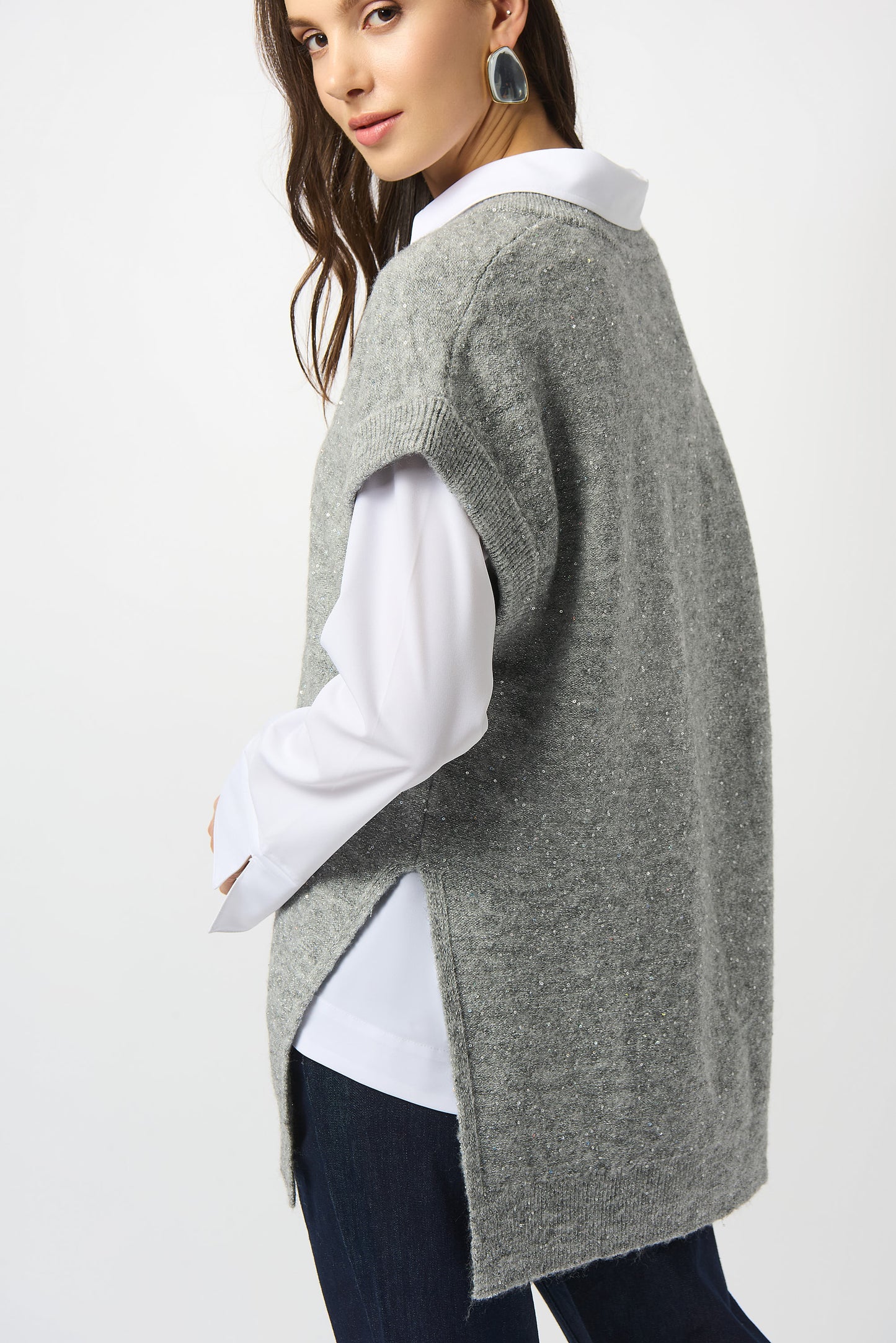 Sweater Knit Sleeveless Tunic with Sequins