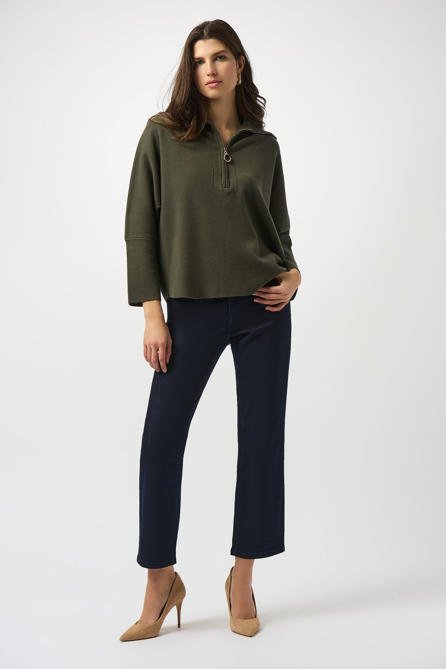 Sweater Knit Boxy Pullover With Zipped Collar