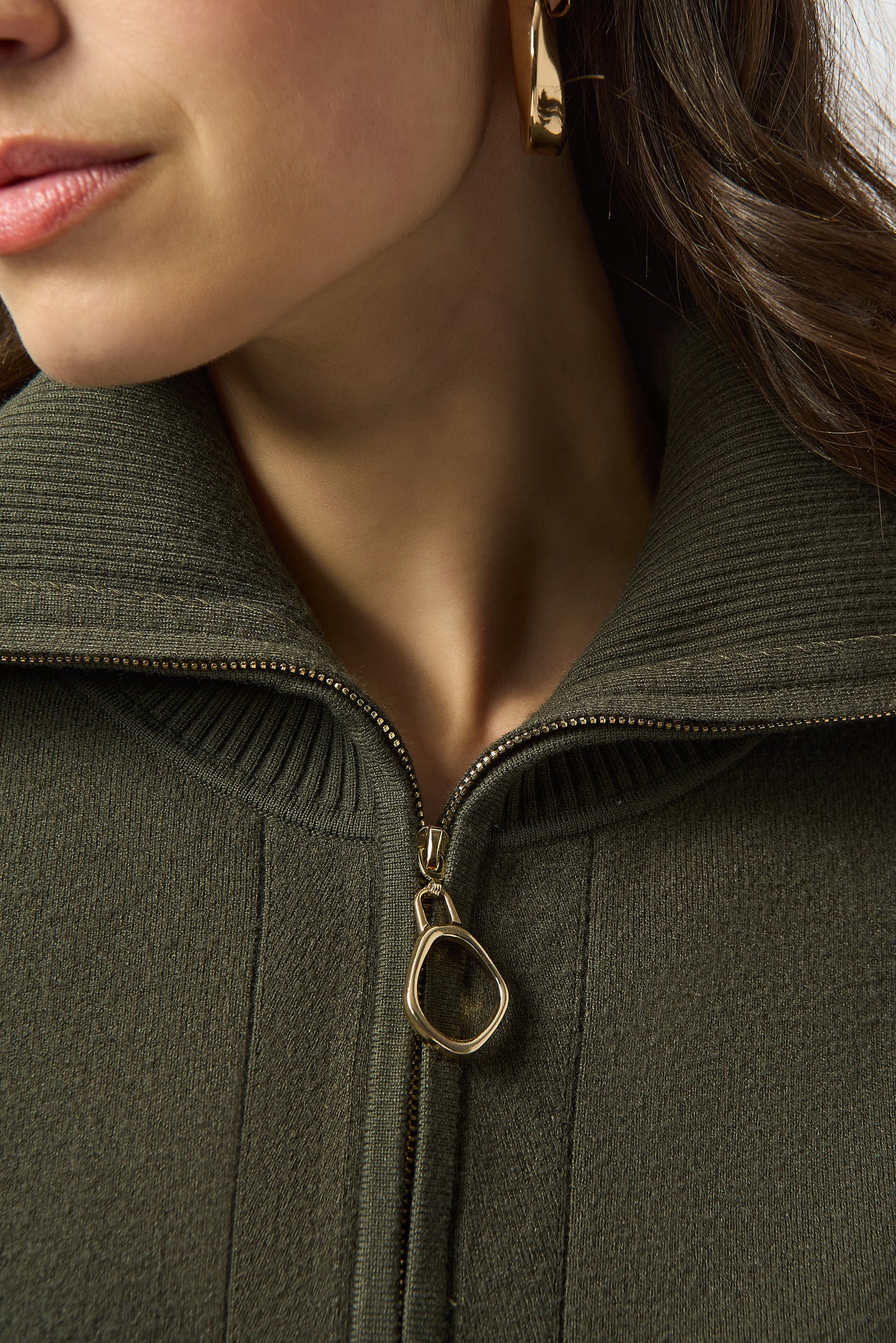 Sweater Knit Boxy Pullover With Zipped Collar
