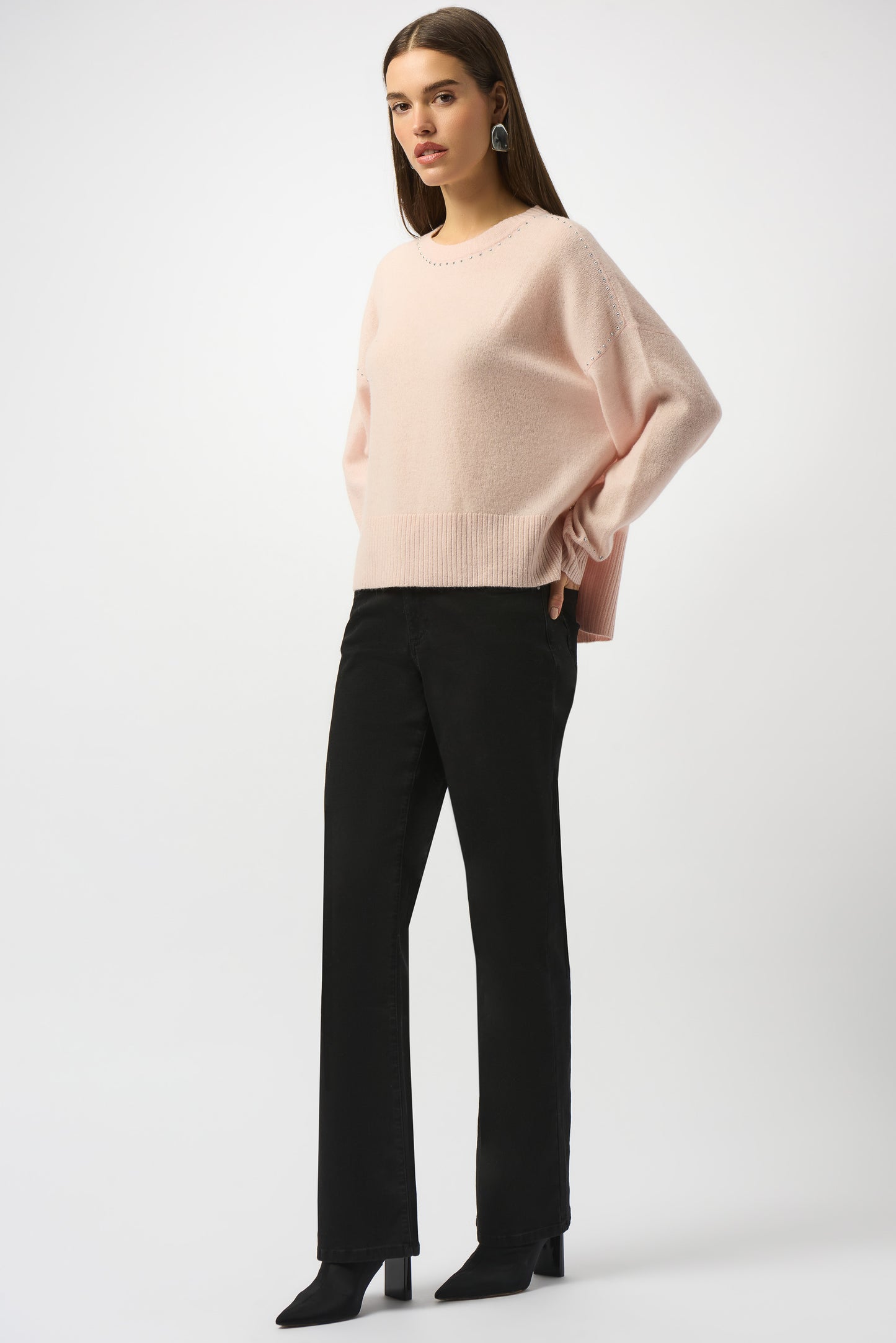 Cashmere Crew Neck Top with Stud Detailing