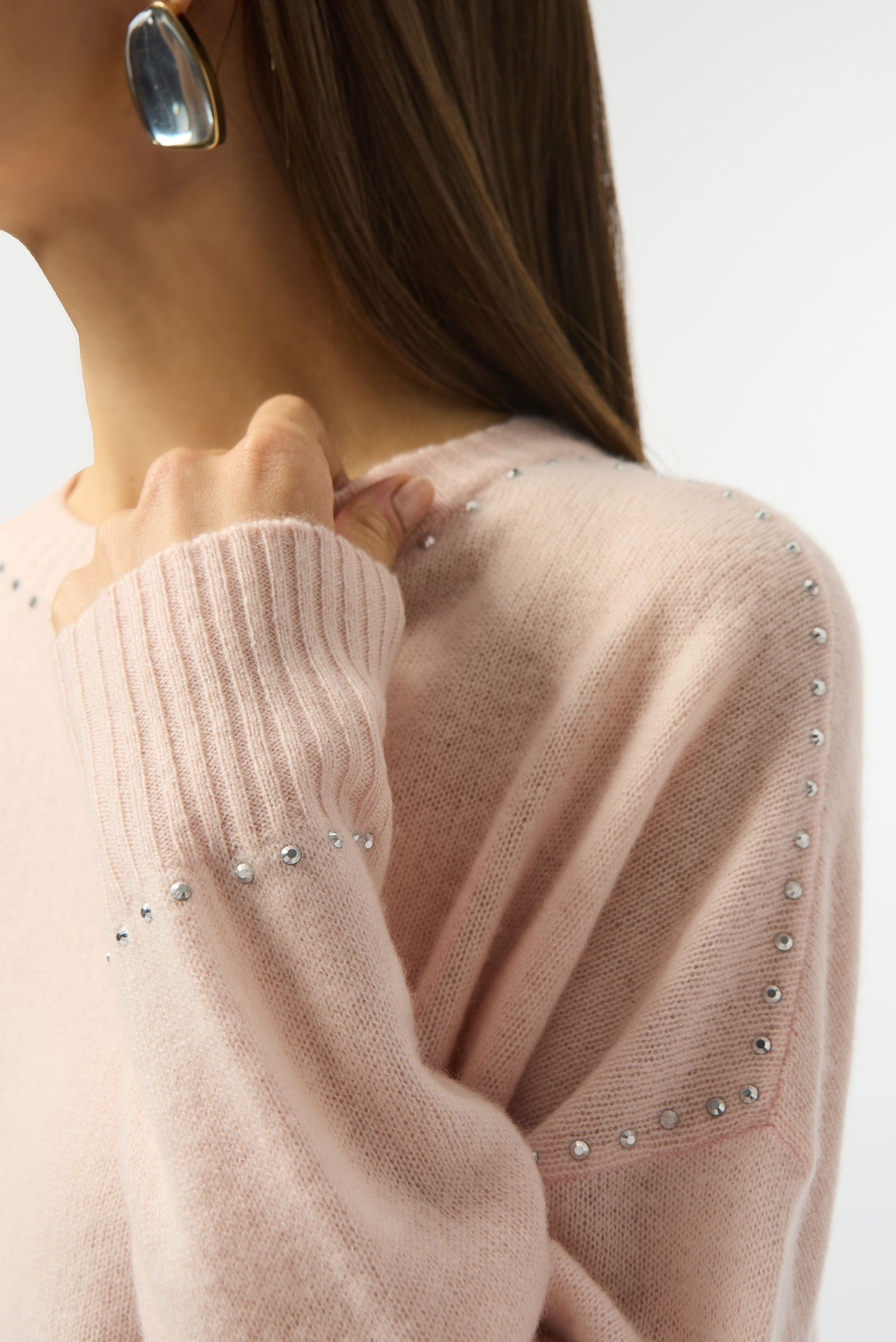 Cashmere Crew Neck Top with Stud Detailing