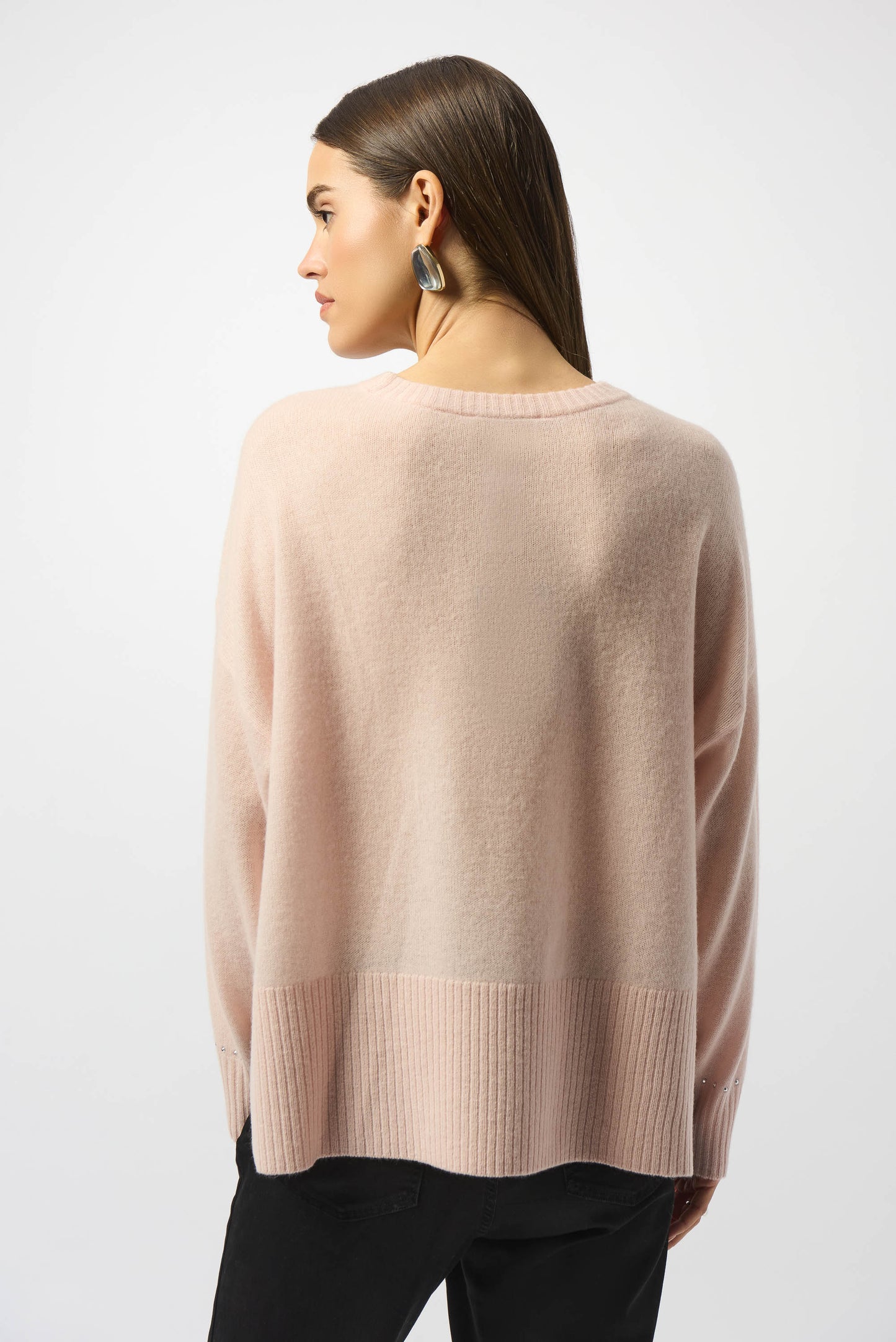 Cashmere Crew Neck Top with Stud Detailing