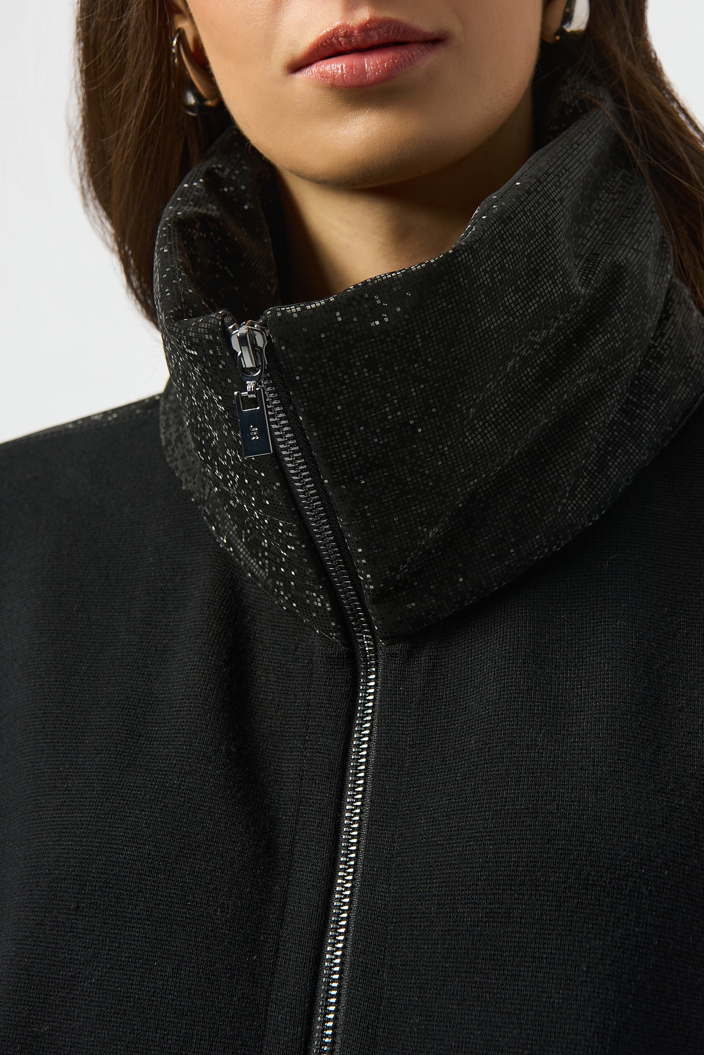 Faux Leather Trimmed Poncho Sleeve Jacket