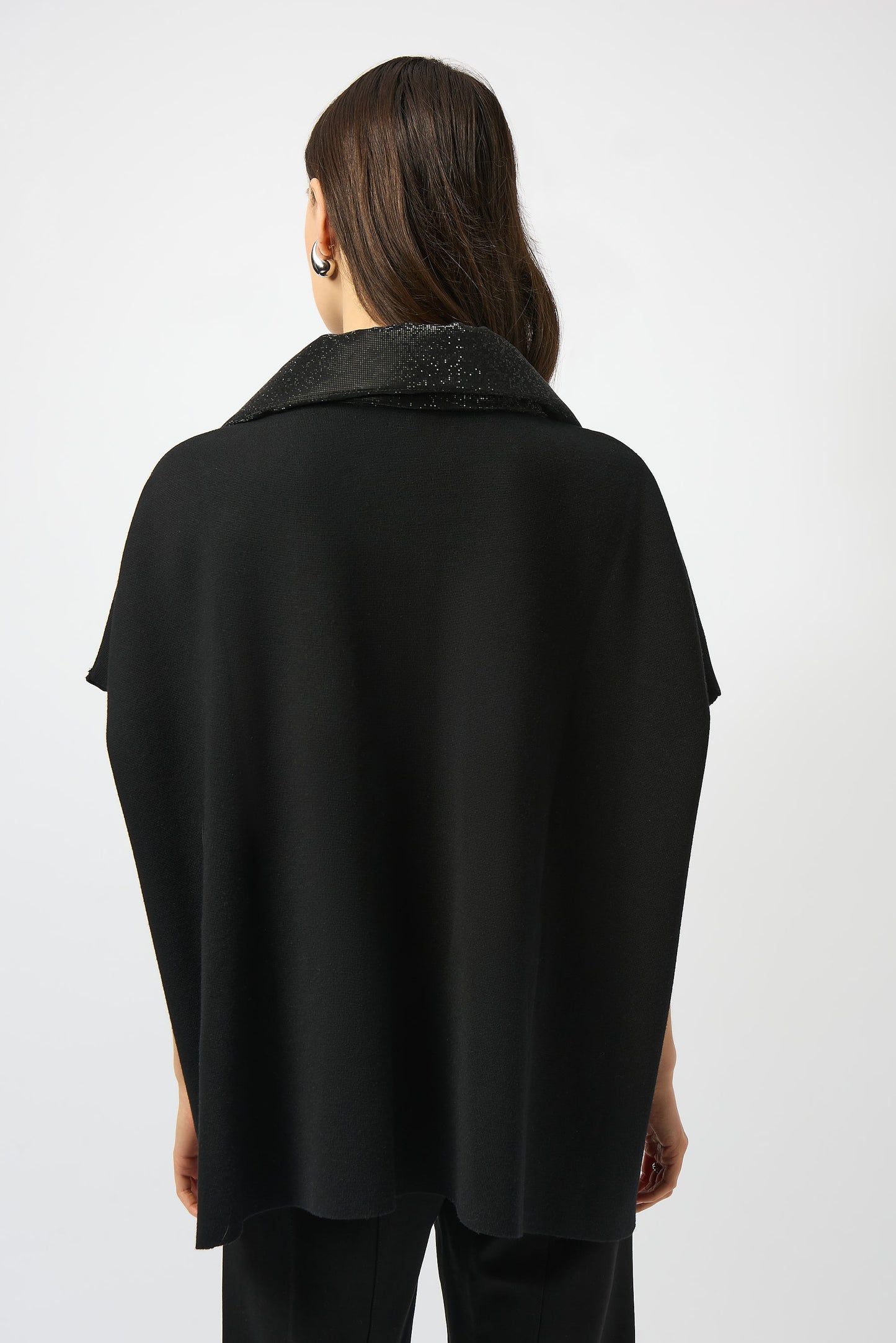 Faux Leather Trimmed Poncho Sleeve Jacket