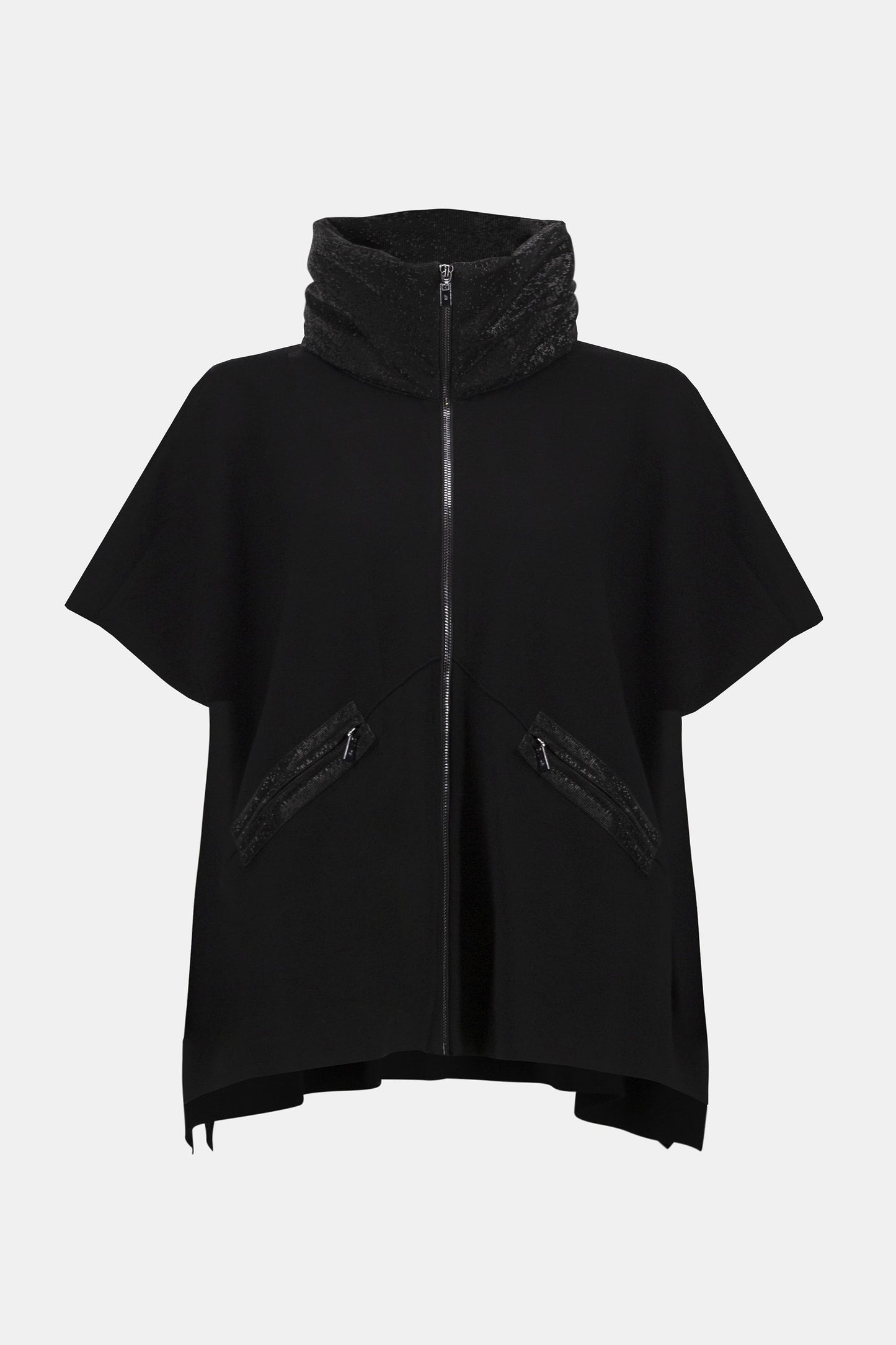 Faux Leather Trimmed Poncho Sleeve Jacket