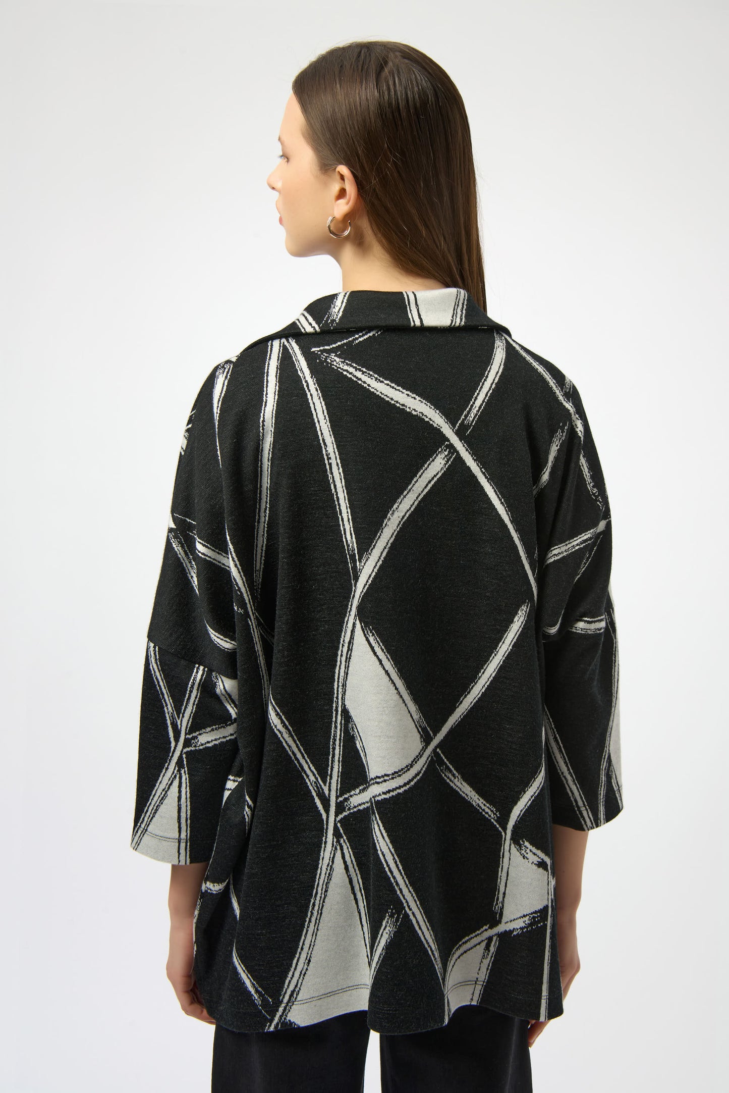 Jacquard Knit Abstract Print Boxy Coat