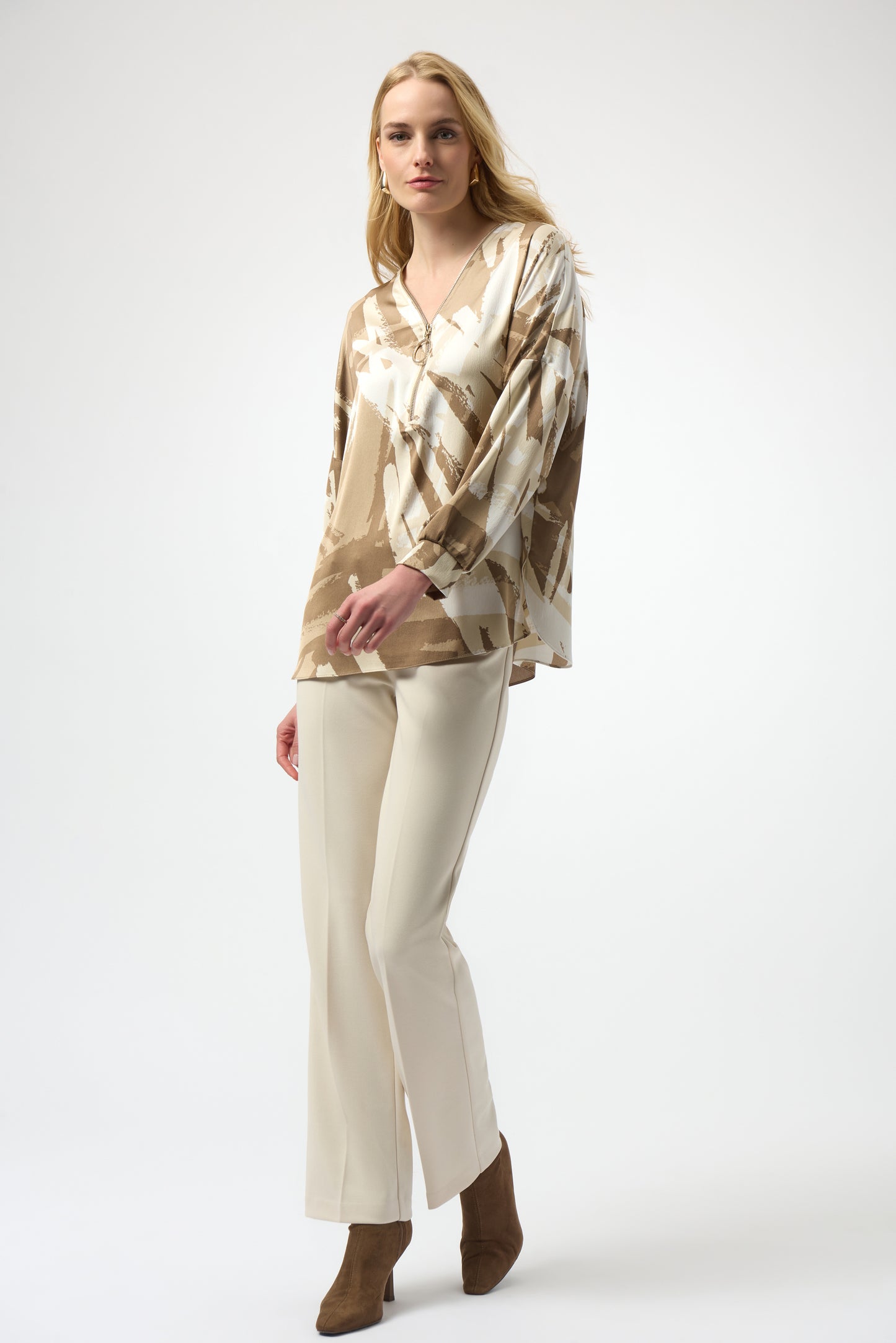 Recycled Satin Abstract Print Tunic With Zipper Detail