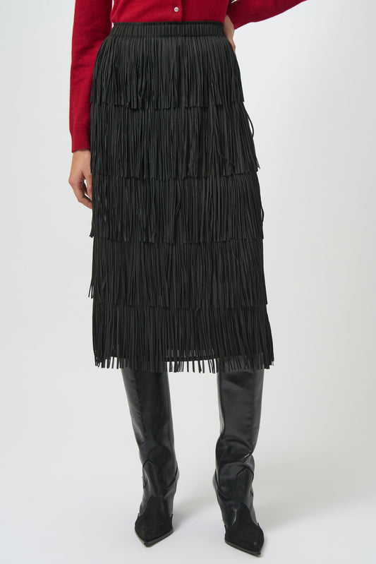 Pleated Pencil Skirt with Tiered Fringes