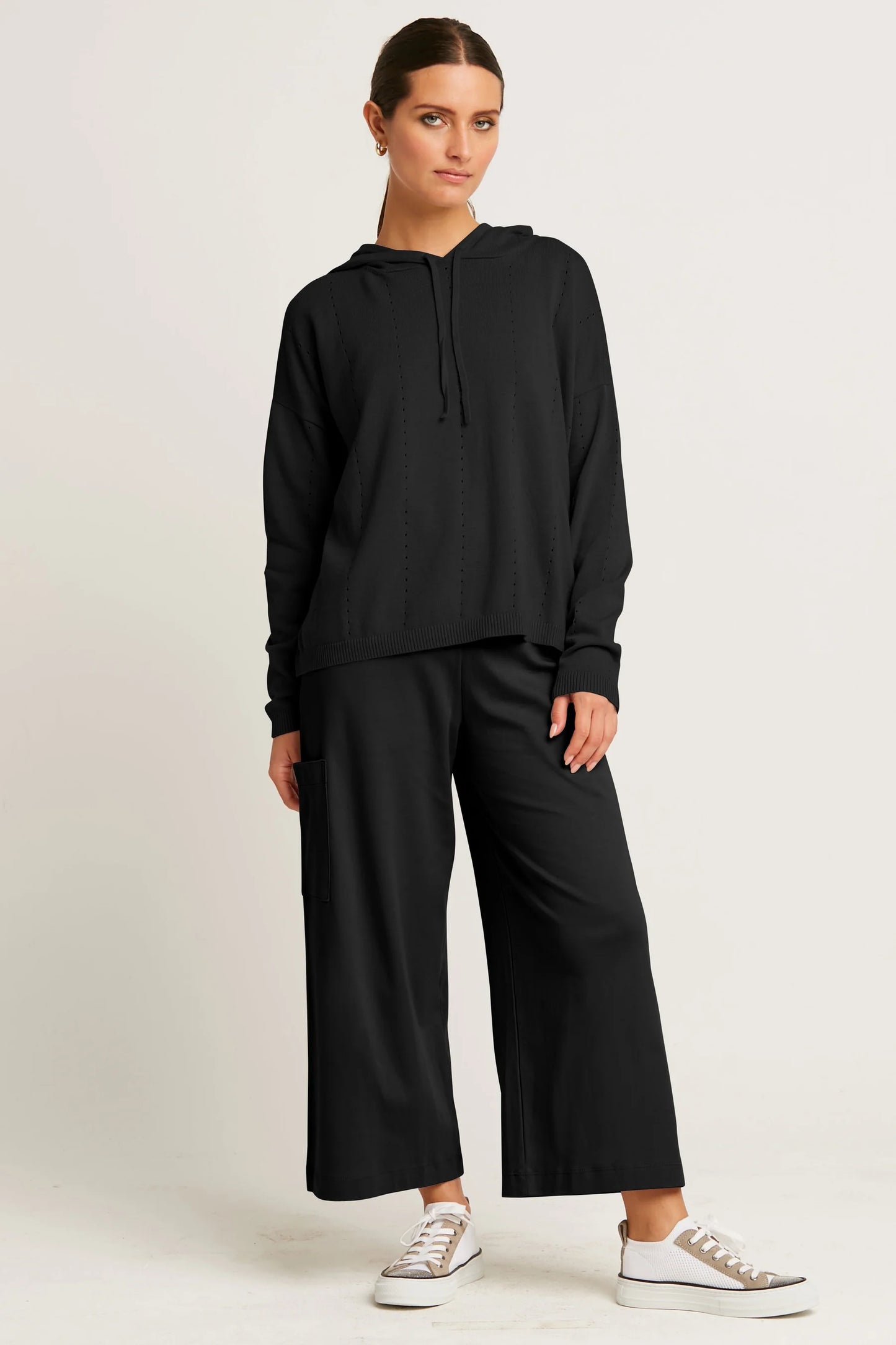 Black Pima Cotton Cropped Gaucho Pant