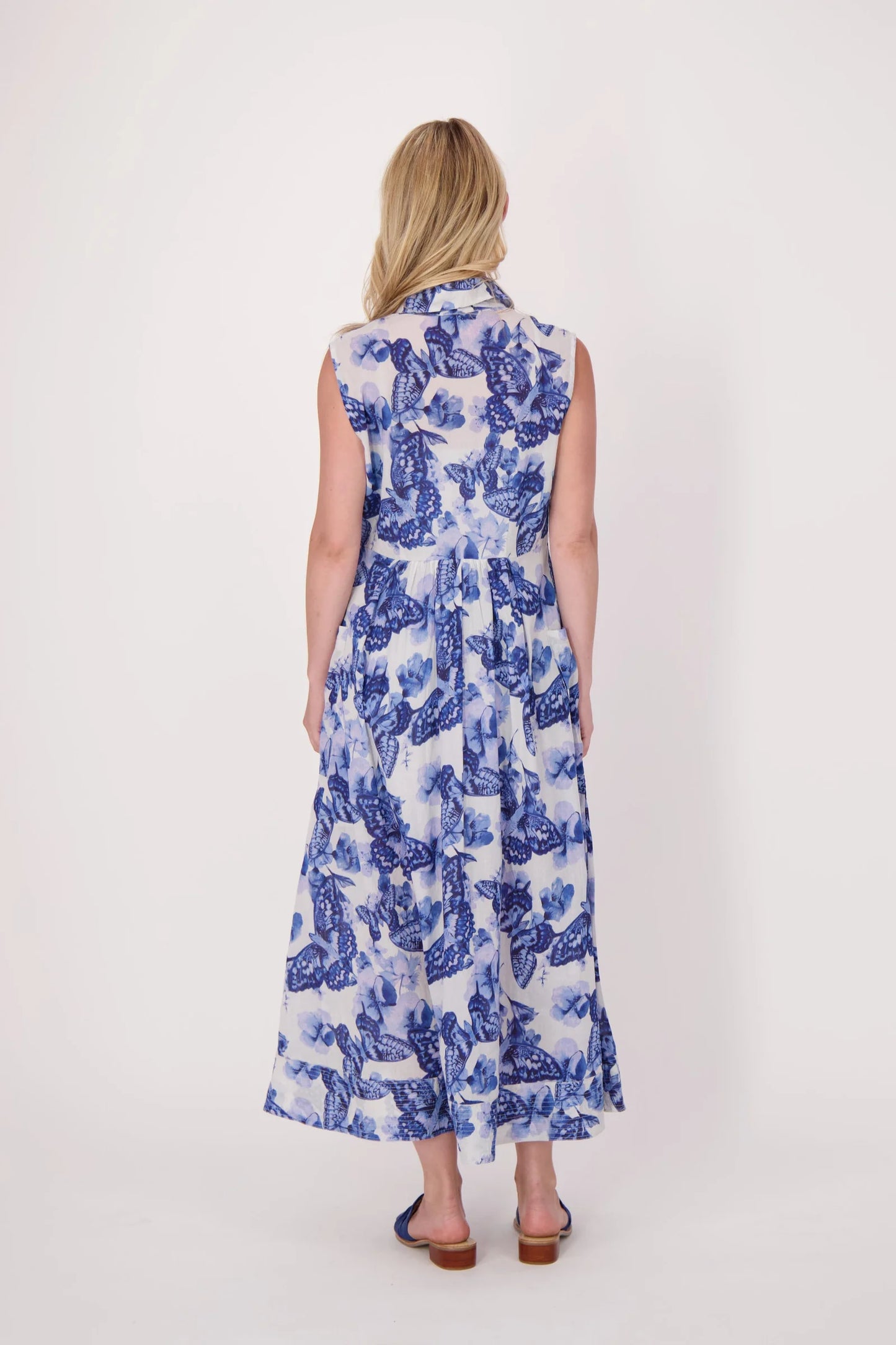 Butterfly Print Cotton Shirt Dress