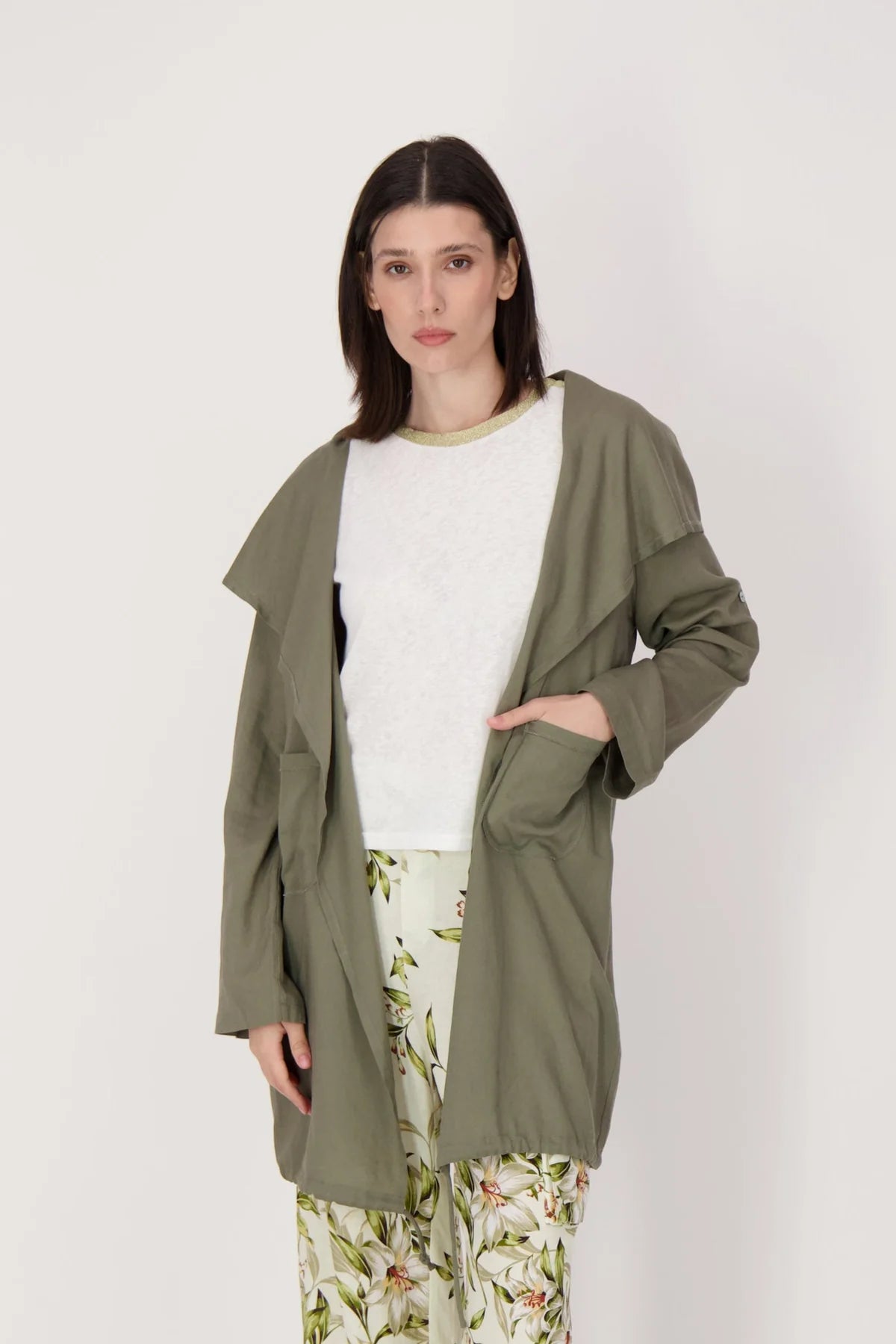 Draped Collar Cargo Cardigan