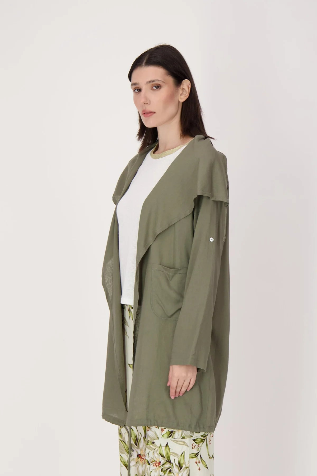 Draped Collar Cargo Cardigan