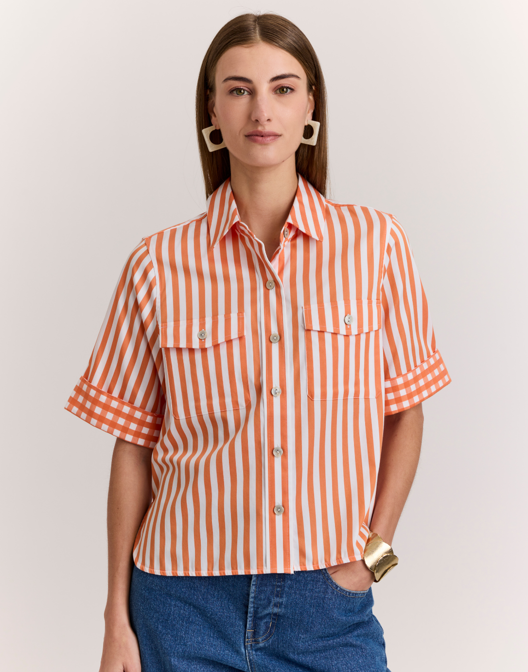 Elbow Sleeve Jordan Shirt-Tangerine & White Stripe