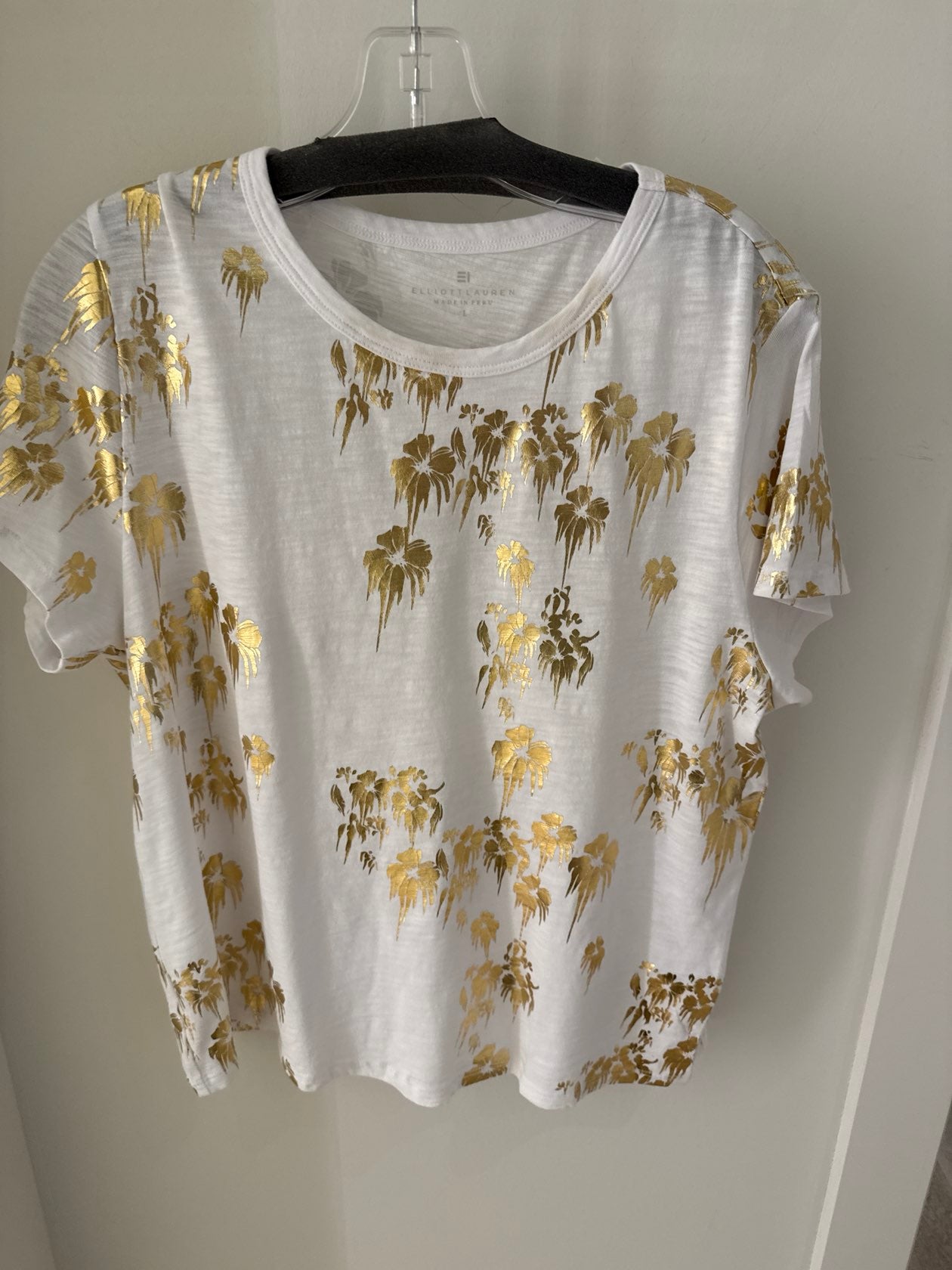 Short Sleeve White Tee with Gold Foil Print