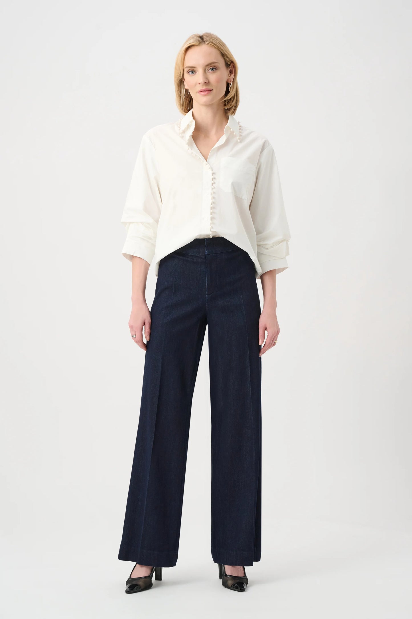 Cotton Poplin Pearl Trim Boxy Blouse