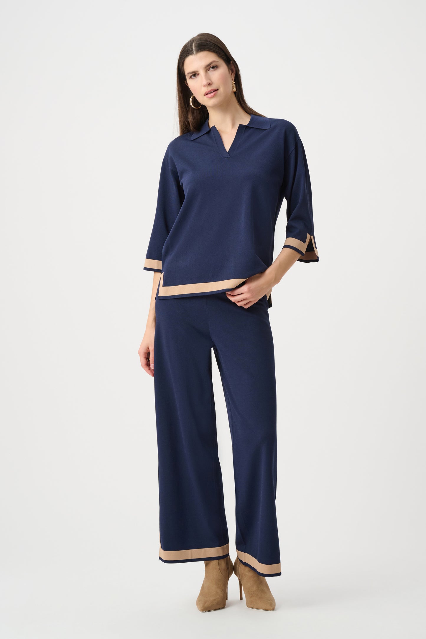 Sweater Knit Color Block Culotte Pants