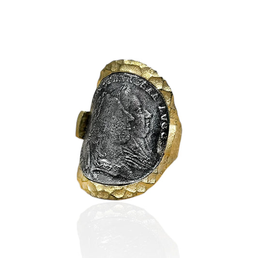 Gold Maria Theresa Curved Coin Ring