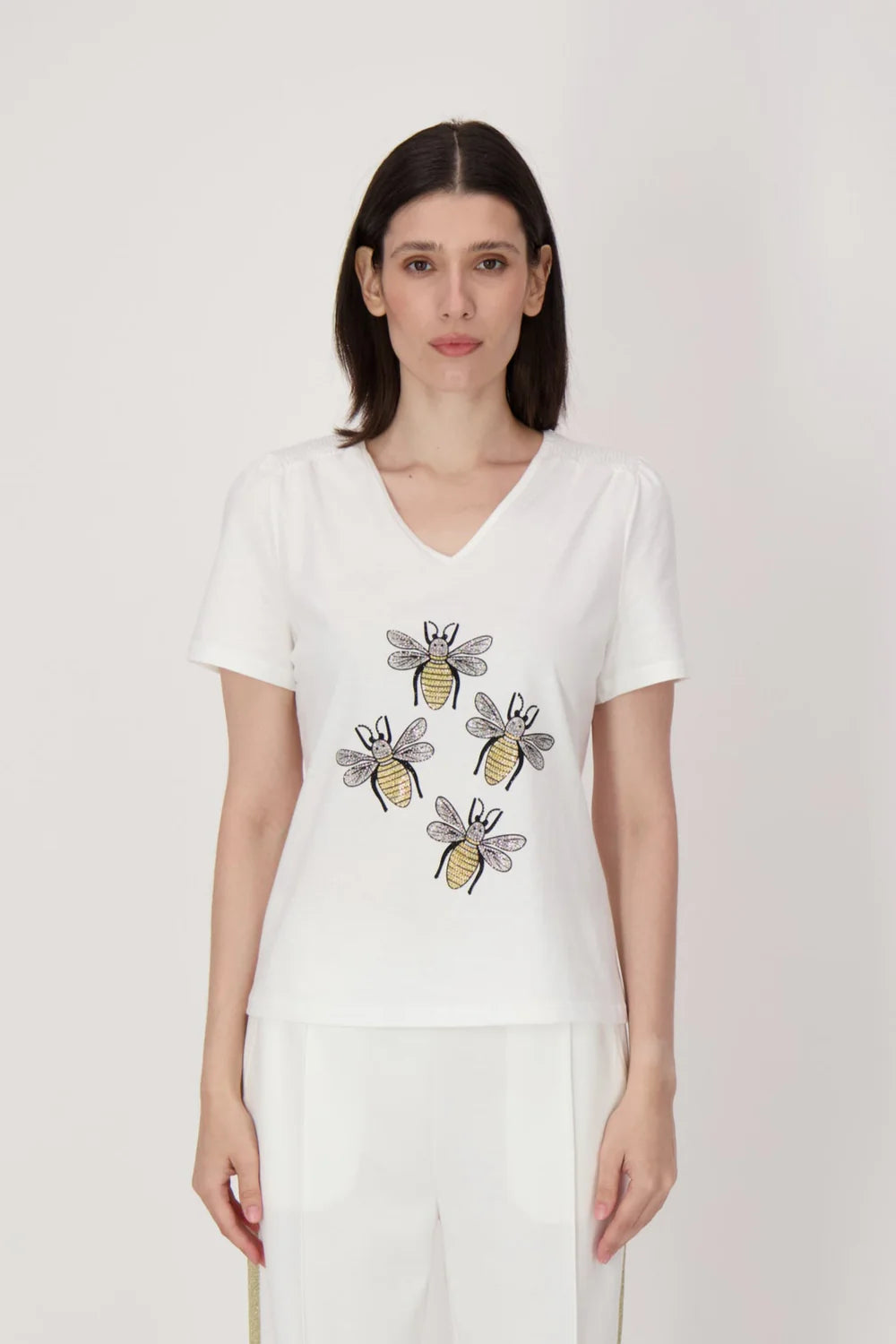 Rhinestone Bee Linen-Cotton T-Shirt
