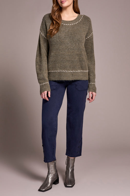 Long Sleeve Crew Neck Sweater in Ivy Mix
