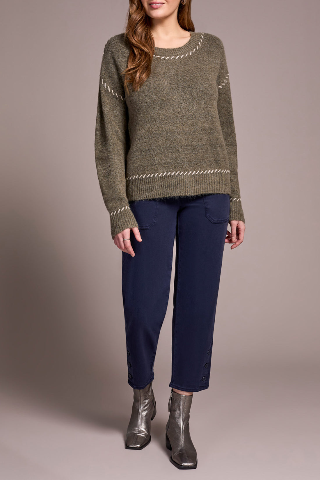 Long Sleeve Crew Neck Sweater in Ivy Mix