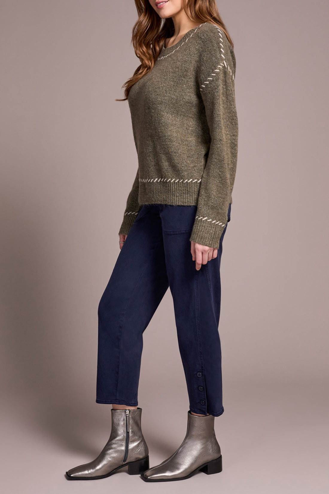 Long Sleeve Crew Neck Sweater in Ivy Mix